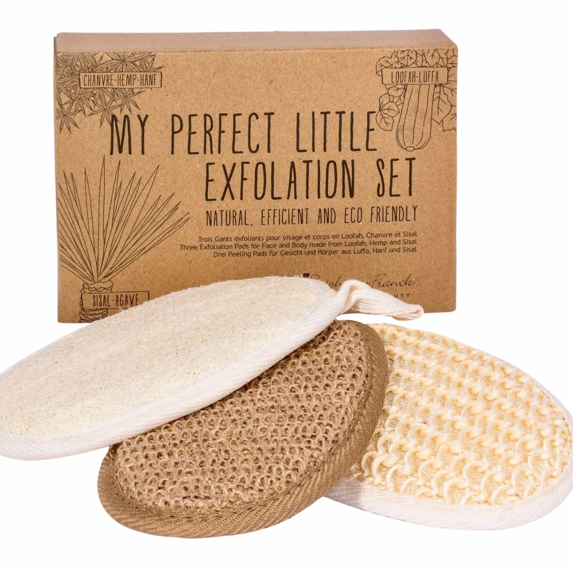 Lot de 3 Gants Exfoliants Naturels Luffa Chanvre Sisal Corps Visage Zéro Déchet