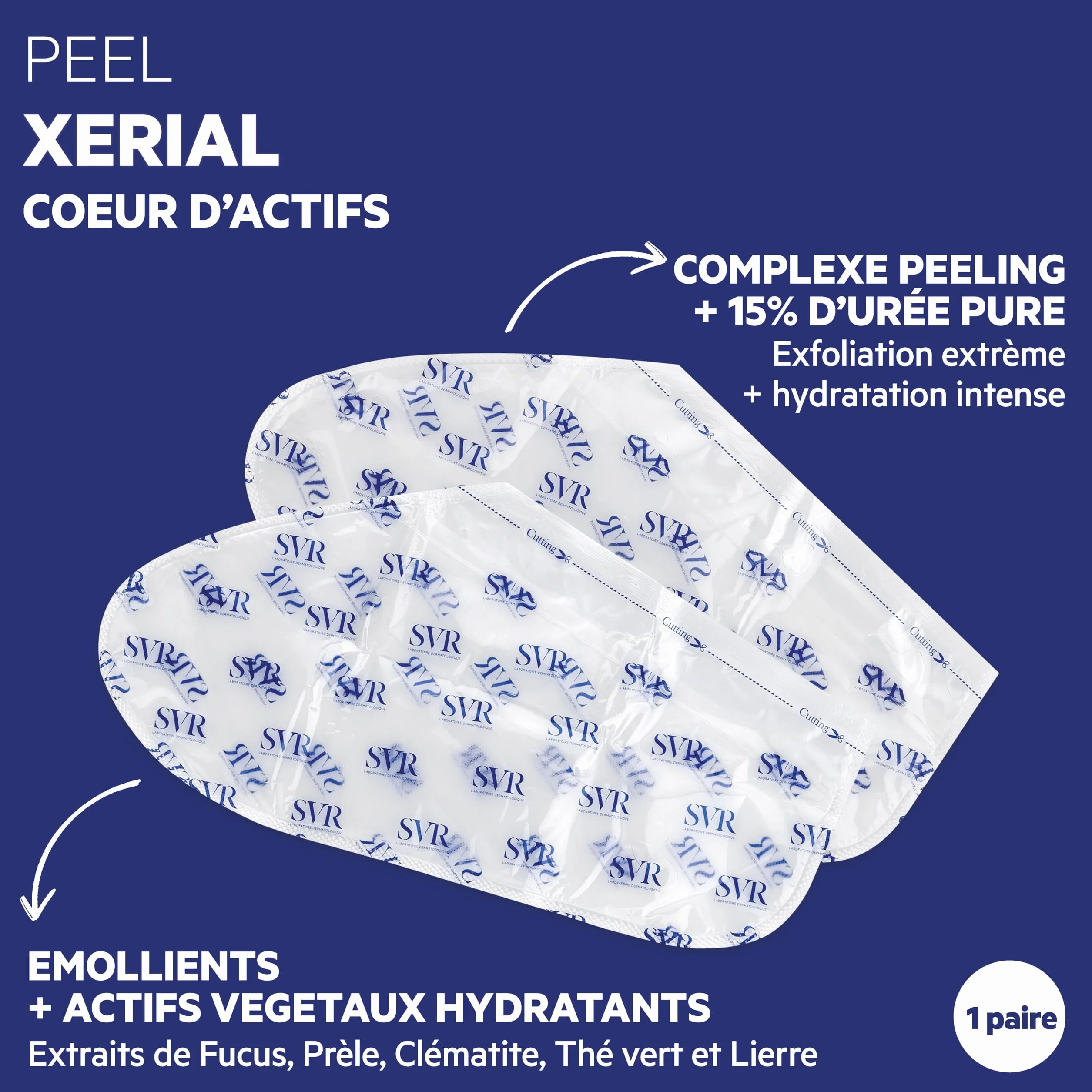 SVR Xérial Peel Masque exfoliant pieds anti-callosités Urée 15% acides glycolique lactique 2 chaussettes