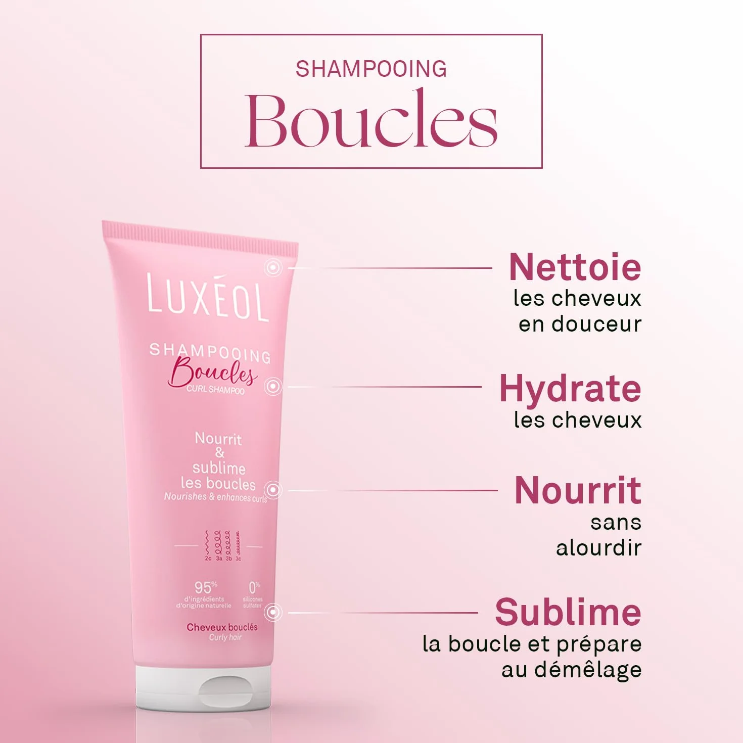 Luxéol Shampoing Cheveux Bouclés 200 ml Sans Silicones Sans Sulfates Anti-Frisottis