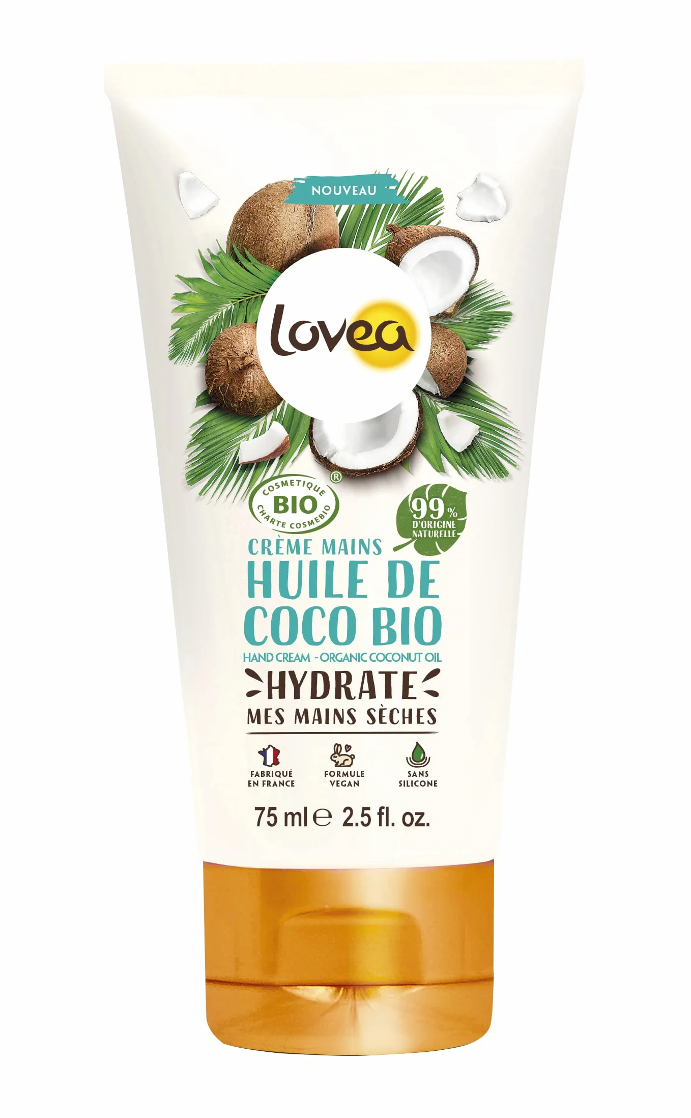 LOVEA Crème Pour Les Mains Huile De Coco Bio 75 ml Peaux Sèches