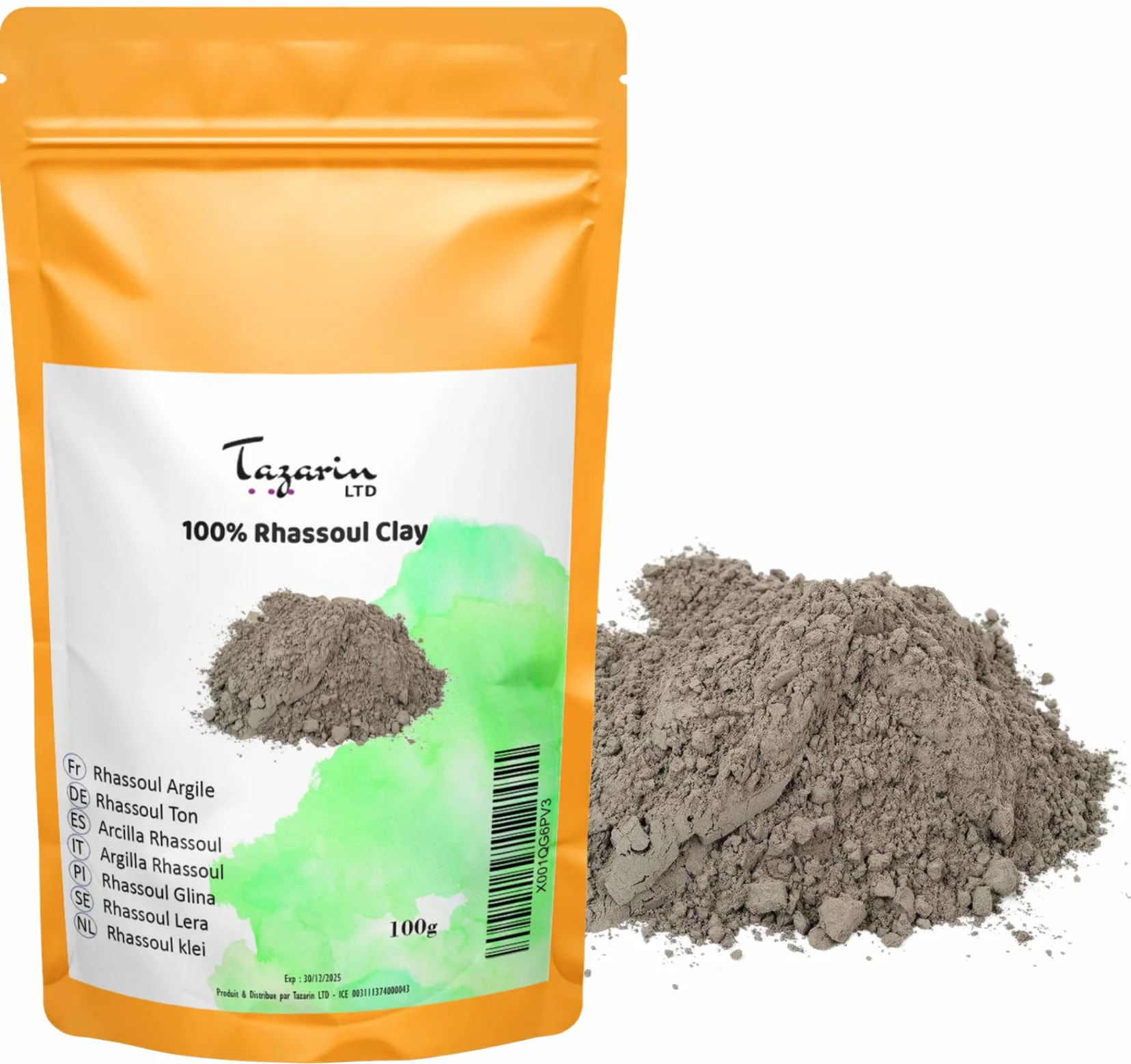 Rhassoul en Poudre 100g Argile Purifiante Masque Visage Cheveux Peau Origine Maroc 100% Naturel Hypoallergénique