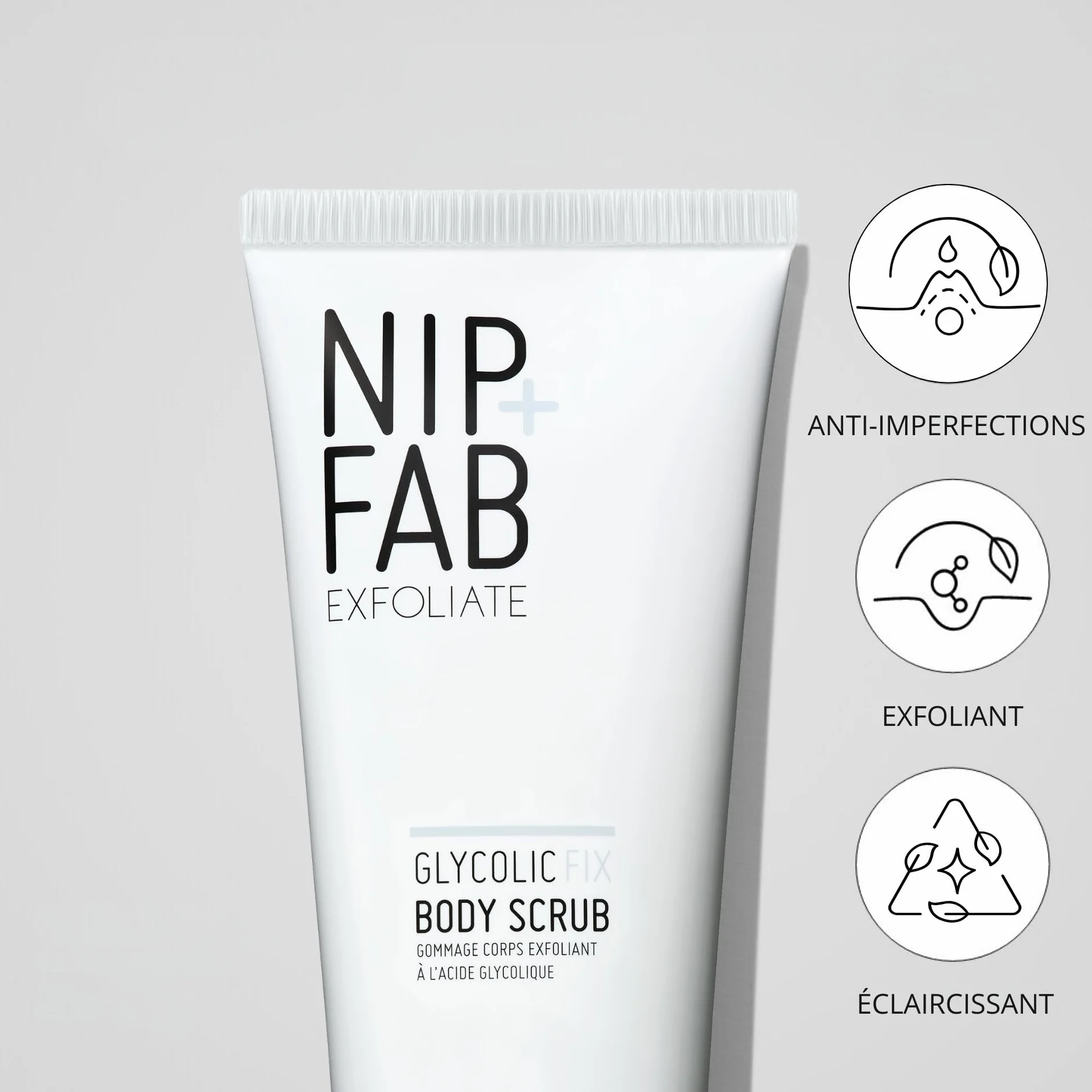 Nip+Fab Gommage Corporel Glycolic Fix Exfoliant Doux, Perles de Beurre de Karité et de Ricin Blanc, 200 ml