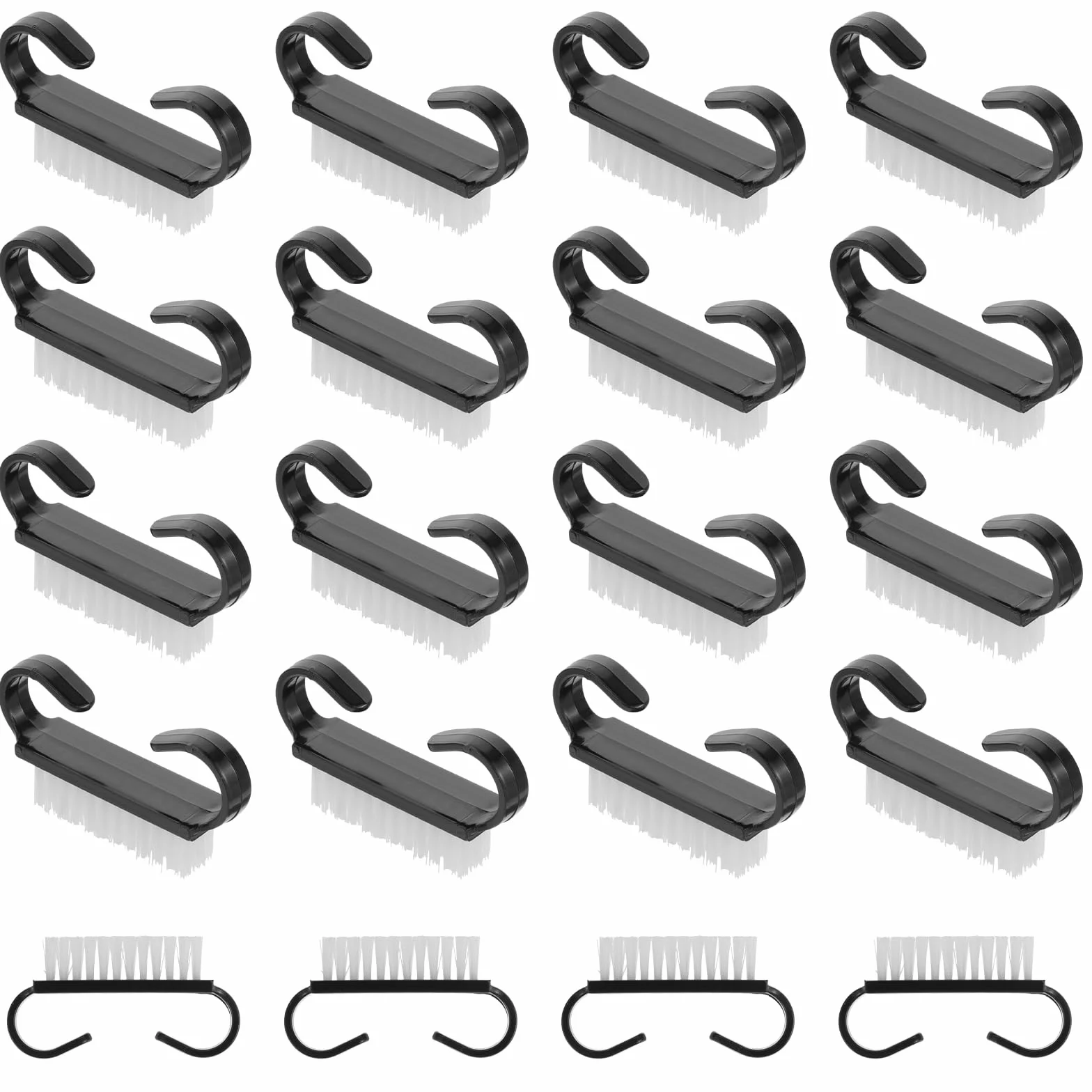 Lot de 20 brosses à ongles avec poignée - Noir - Mini brosse à ongles manucure