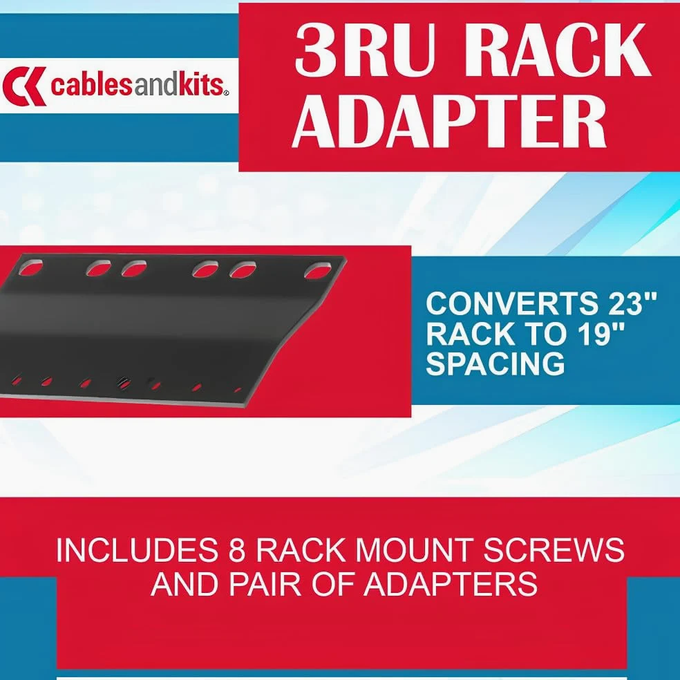 CablesAndKits Adaptateur rack 3RU (unité 3 racks), convertit un rack de 58,4 cm à un espacement de 48,3 cm, pour ordinateurs, serveurs ou équipements réseau