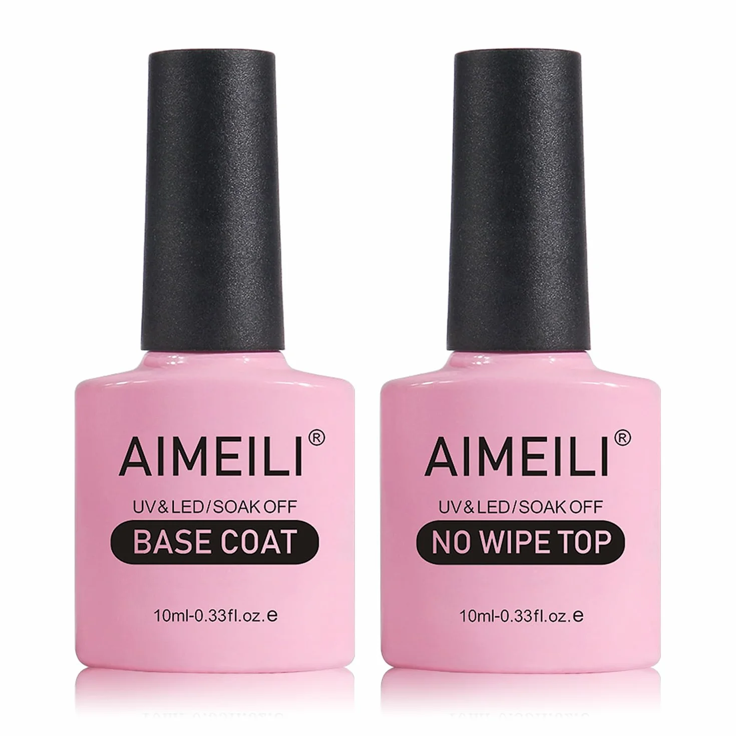 AIMEILI No Wipe Top Coat et Base Coat Semi Permanent Vernis à Ongles Gel UV LED Soak Off Ultra Brillant 2x10ml