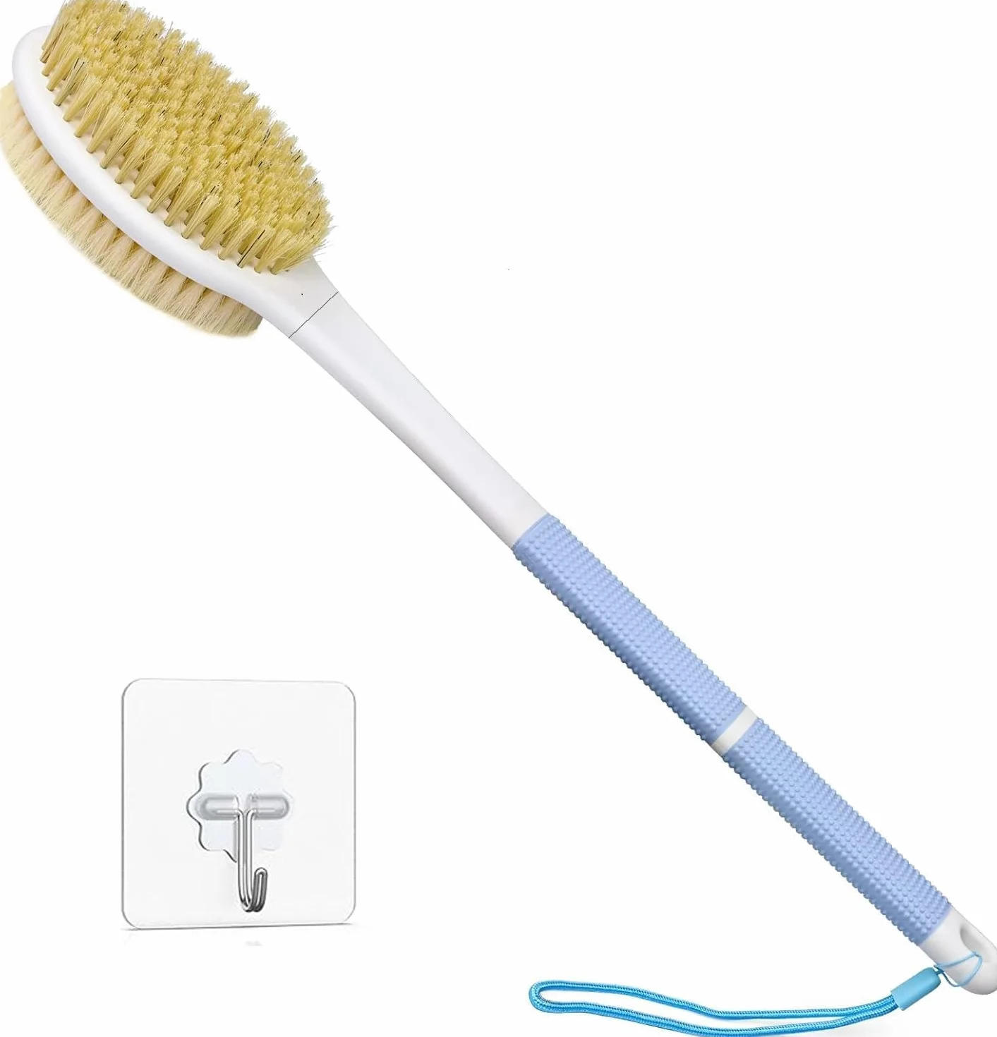 HORJOR Brosse de Bain Douche Long Manche 44cm, Brossage Dos Humide ou Sec, Brosse Corps, Exfoliation douce