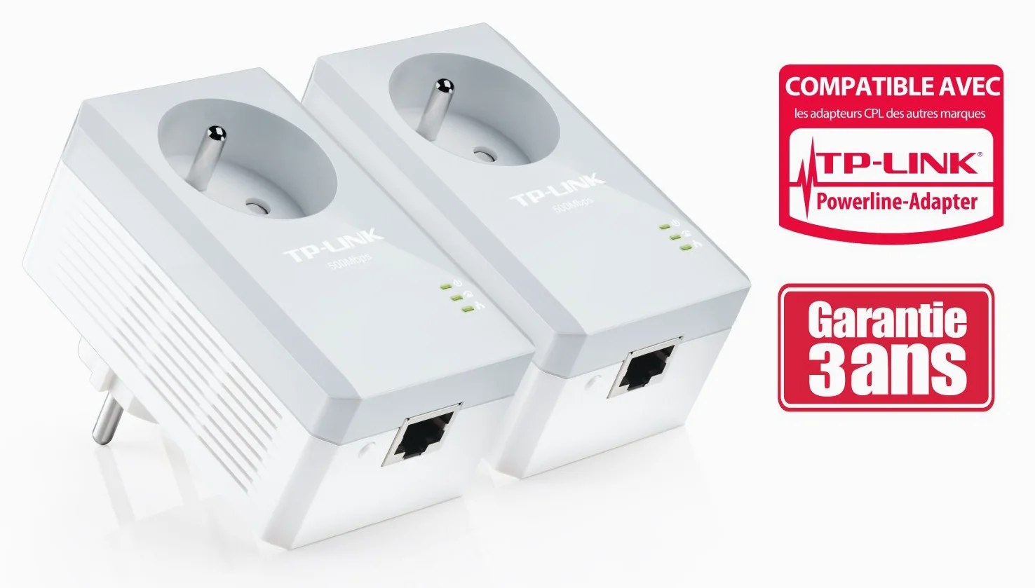 TP-Link TL-PA4015P KIT CPL 600 Mbps avec Prise Intégrée et Ports Ethernet, Kit de 2,& Amazon Basics Câble réseau Ethernet RJ45 catégorie 6 - 3 m