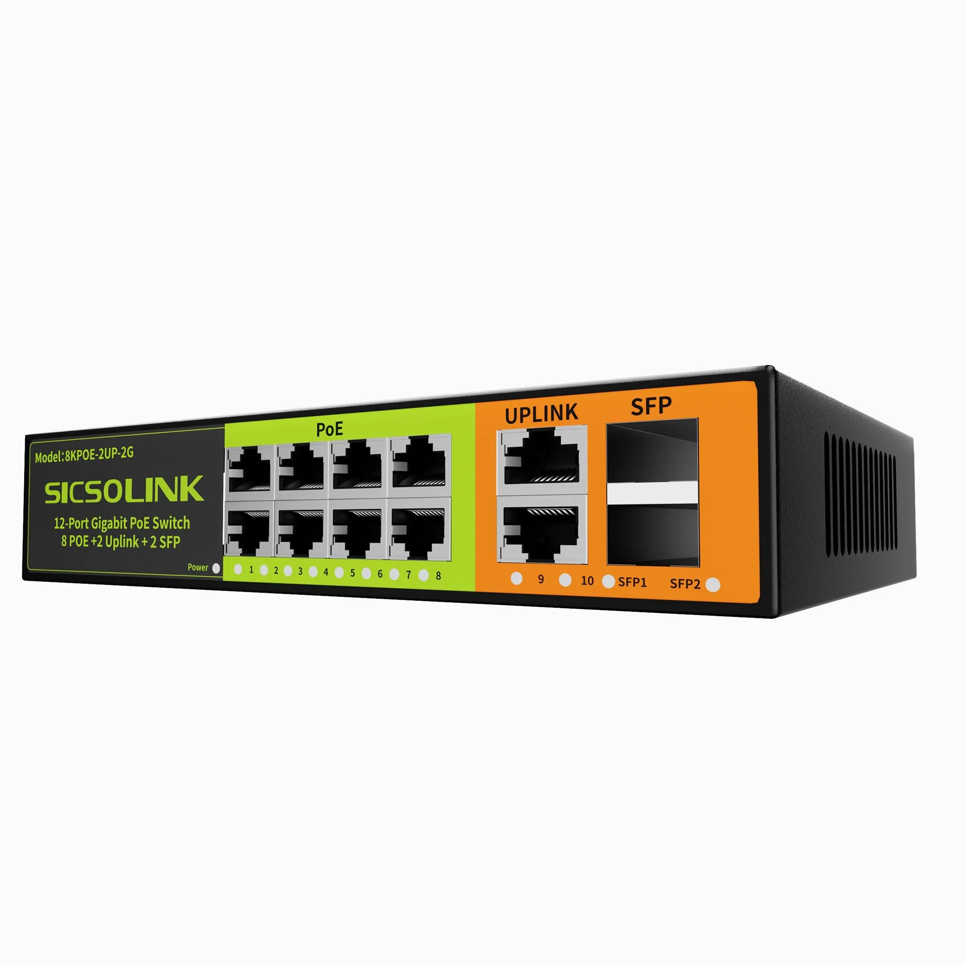 Commutateur PoE+ Gigabit 8 Ports avec 2 Ports de Lien Amont et 2 Ports SFP, Commutateur Réseau Non Géré Ethernet PoE 1000Mbps, 120W, Plug & Play, Adapté pour AP et Caméra de Surveillance PoE