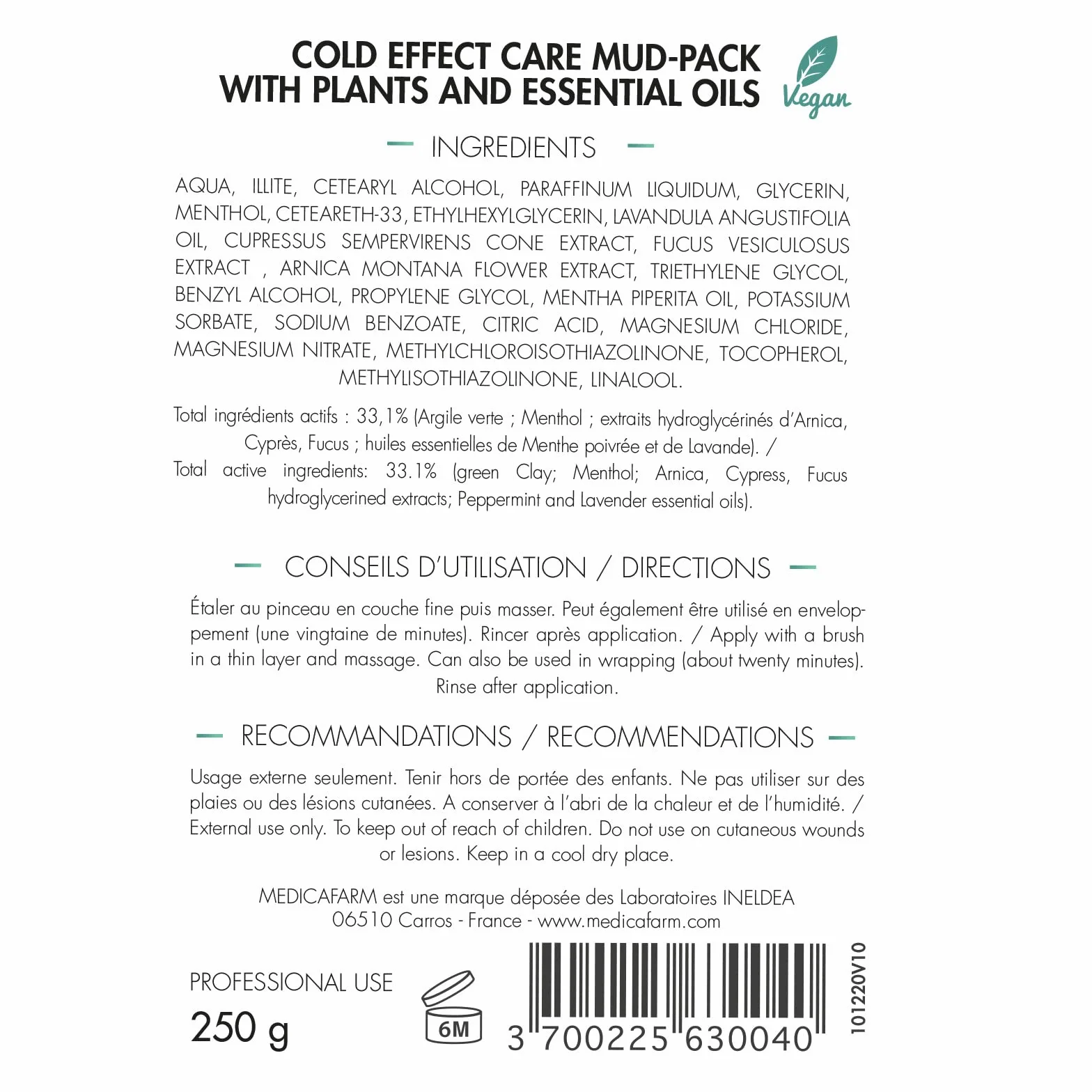 Argile de soin CRYO-K MEDICAFARM 250 g aux plantes et huiles essentielles effet glacial