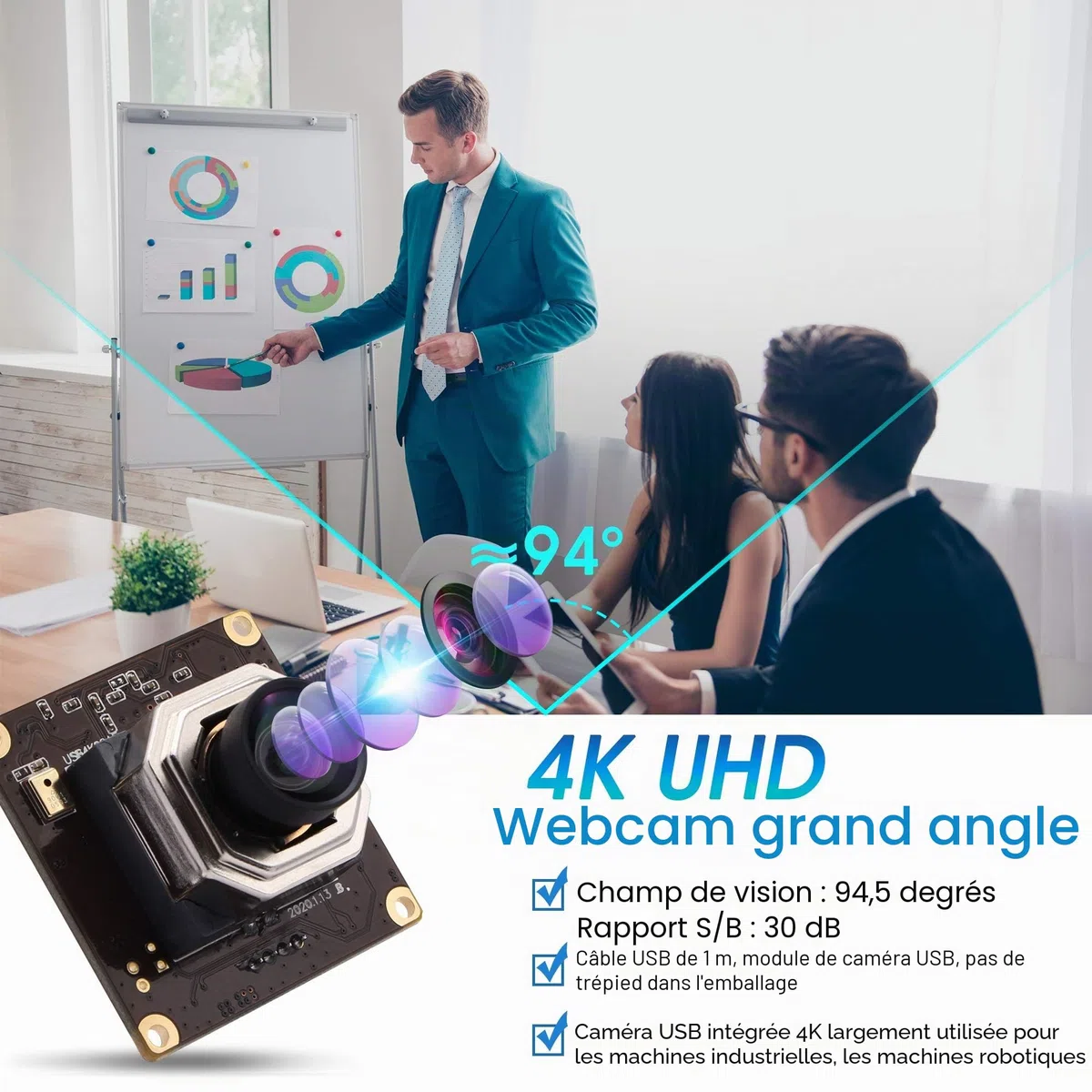 ELP 4K Module de caméra autofocus Ultra HD USB avec objectif sans distorsion IMX415 Capteur 2160P 30fps Webcam USB4K02AF-V100
