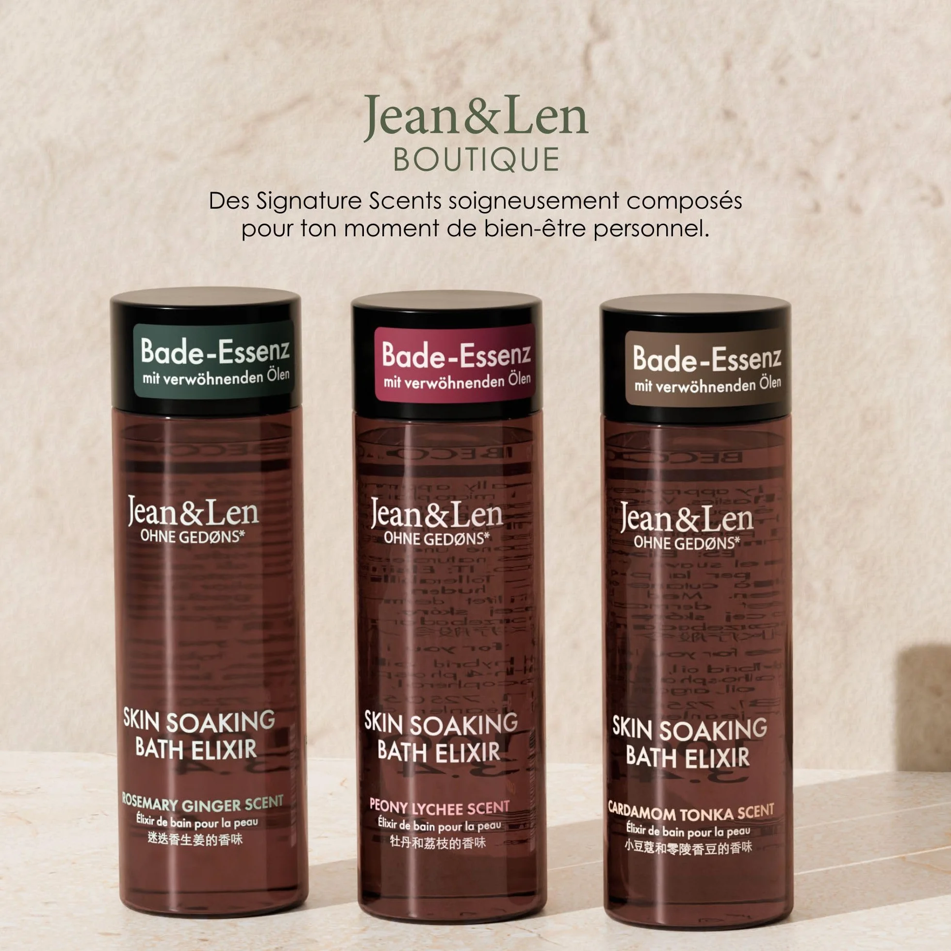 Jean & Len Bath Elixir Rosemary & Ginger huile de bain 100 ml sans parabènes silicones