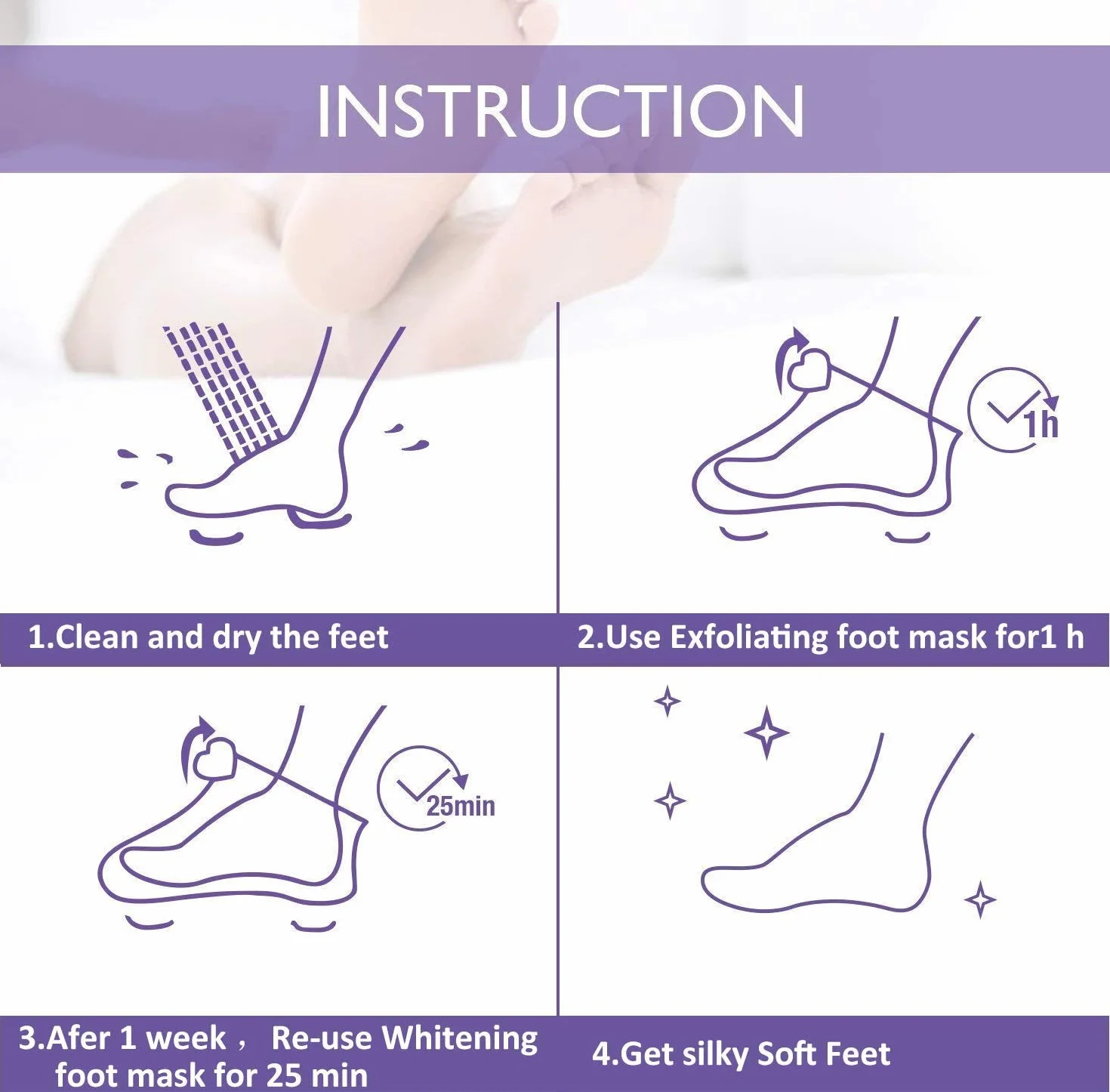 Wolady Masque Peeling Exfoliant Pieds Anti-Callosités Chaussette Hydratante 2 Paires Lavande Aloe Vera