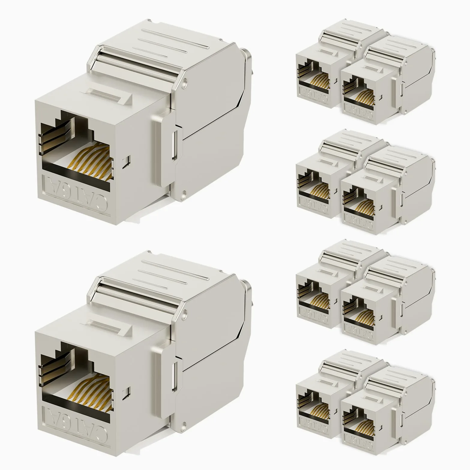 Iwillink Lot de 10 prises Keystone Cat6A RJ45 en métal blindé - 180 degrés - Boîtier en alliage de zinc - Argenté