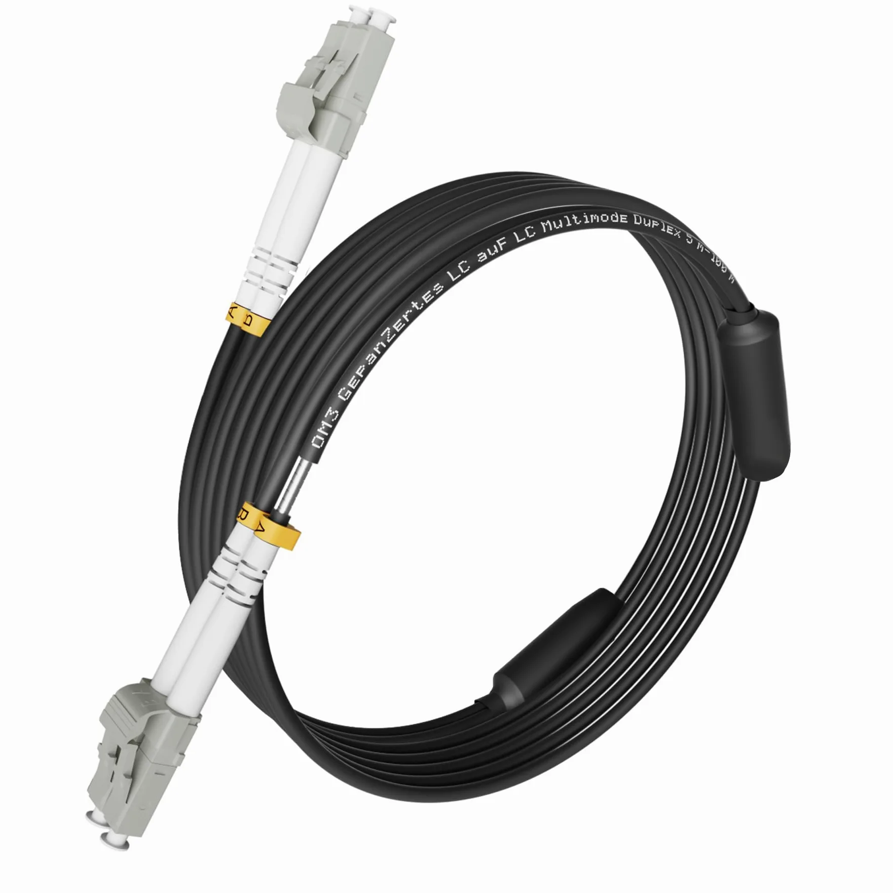 OM3 Câble à fibre optique blindé LC/UPC vers LC/UPC 100 m | 100 m, duplex multimode, 50/125 μm, 10 Go/40 Go, LSZH, diamètre extérieur : 3 mm, gris