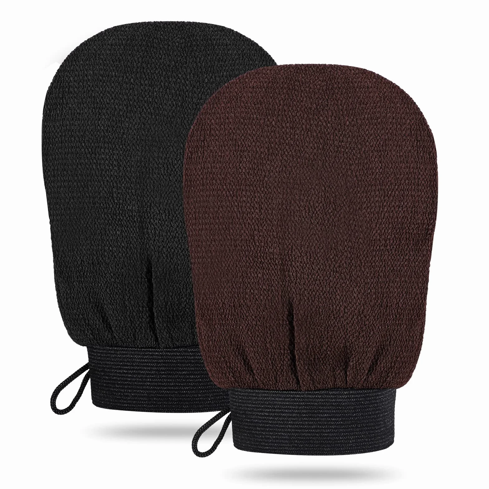 Lot de 2 Gants Exfoliants Corps en Crin pour Gommage Corps et Visage, Kessa Noir Marron
