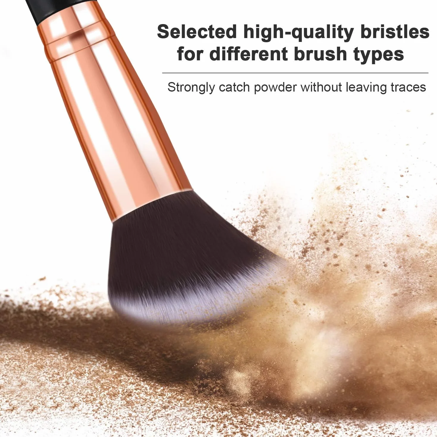 Pinceaux Maquillages 10 PCS Set Professionnel Fond De Teint Blush Fard à Paupières Poils Synthétiques Doux Noir et Or