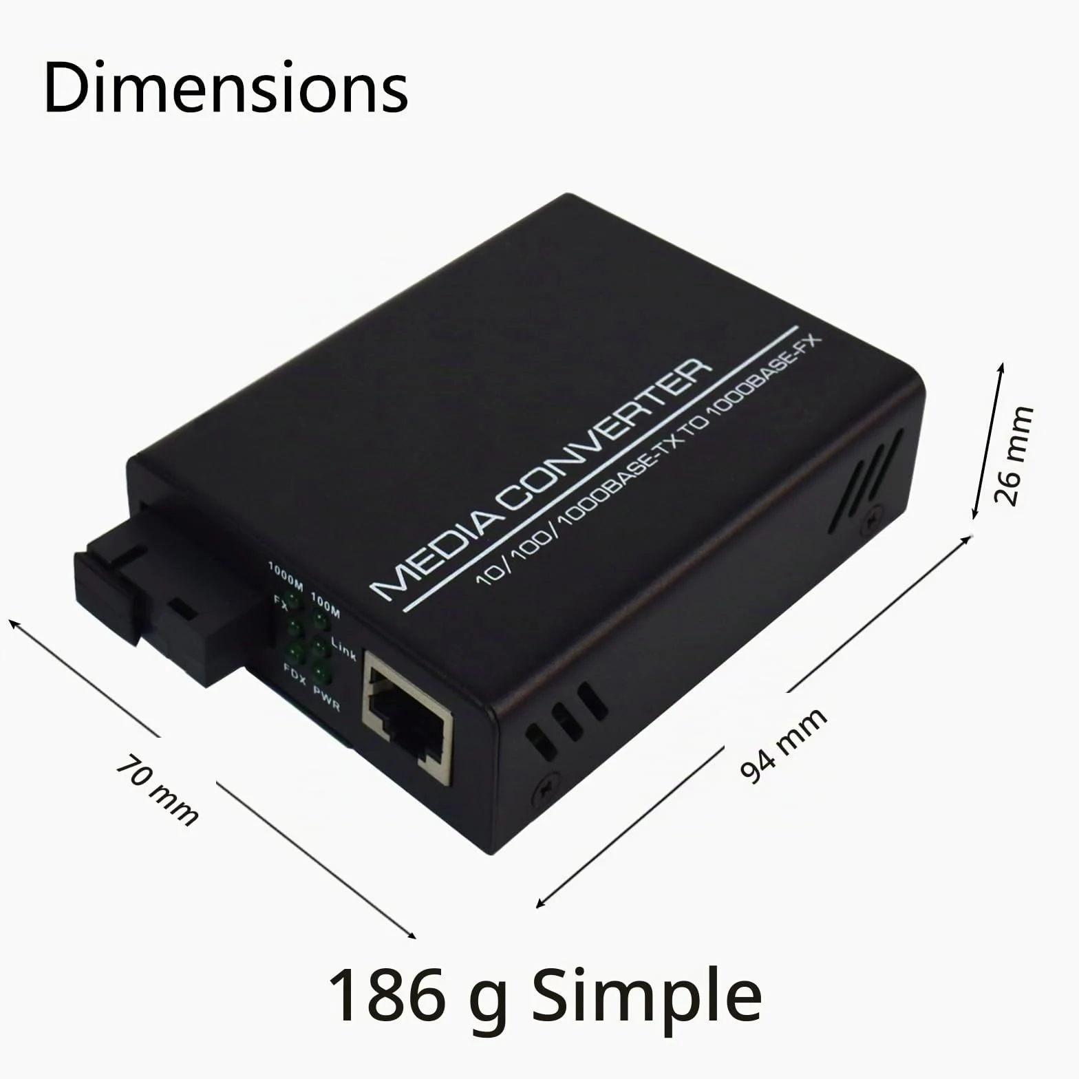 Convertisseur de Média Ethernet Gigabit Émetteur-récepteur Fibre Optique Convertisseur de Fibre Optique 10/100/1000 Mbits/s avec RJ45 Simple, Port SC, Alimentation Externe 5V, Paquet de 2