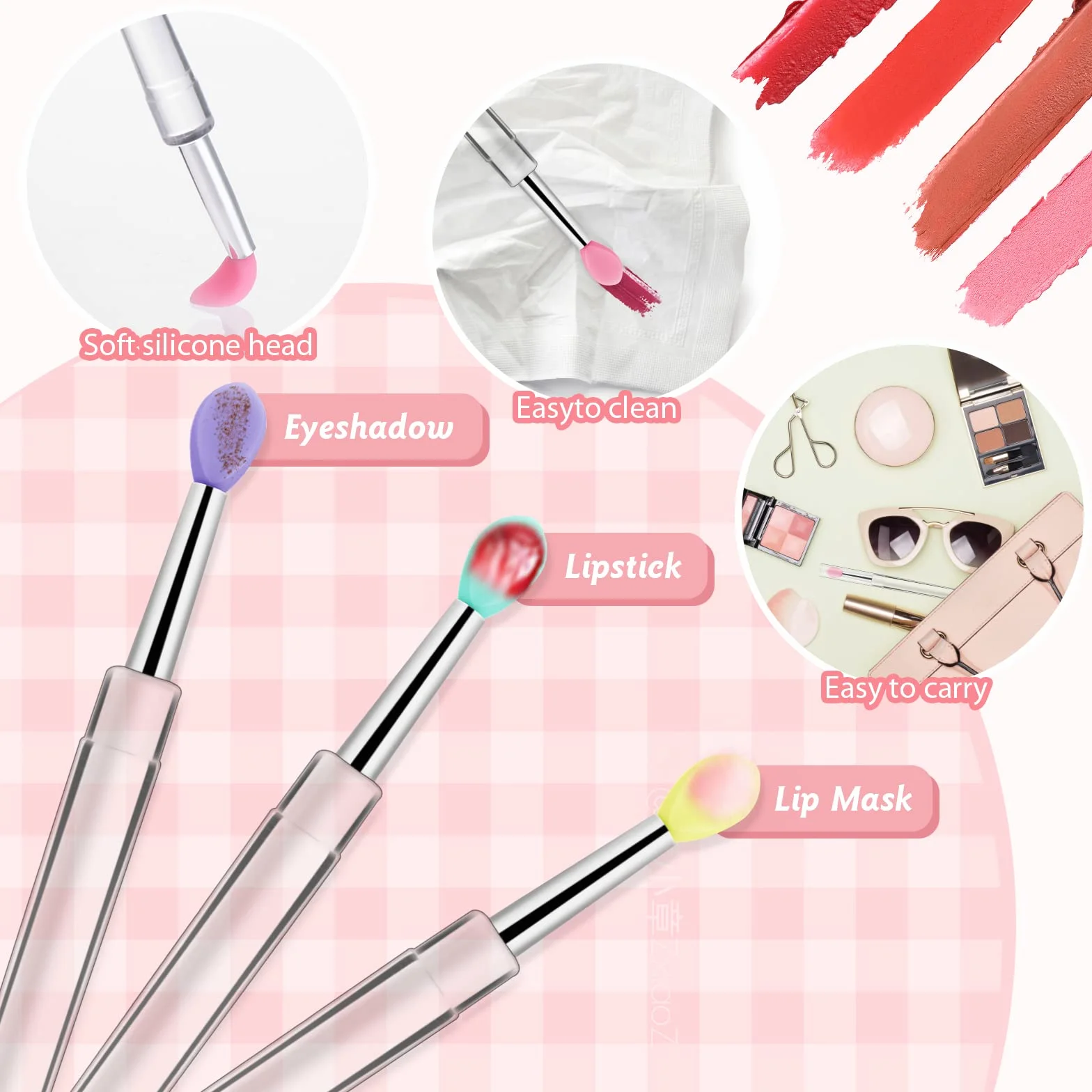 Lot de 6 Pinceaux à Lèvres en Silicone Réutilisables avec Capuchon Multicolore