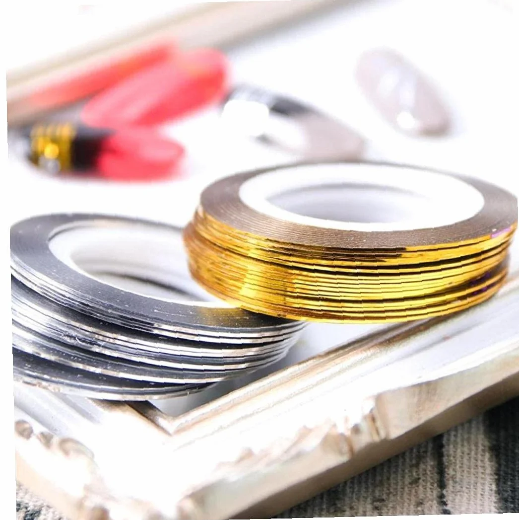 Ruban Striping À Ongles 20 Rouleaux Décalcomanies Rayures Ligne Stickers Bandes Coiffeur DIY Nail Art Or Argent