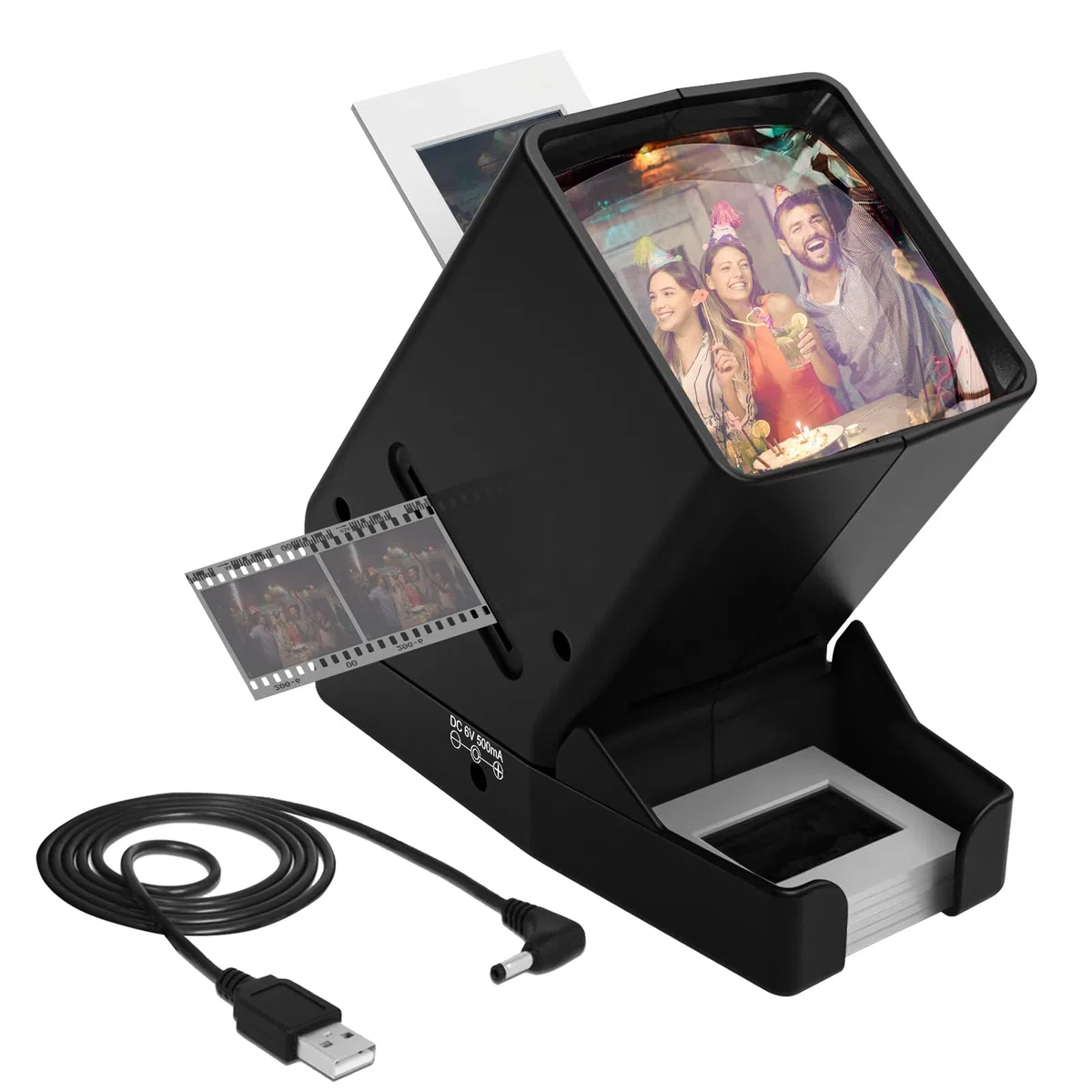 SV-3 Visionneuse de diapositives et de films 35 mm avec grossissement x3 et affichage éclairé par LED pour diapositives de 35 mm et négatifs de film, alimentation USB ou batterie (câble USB