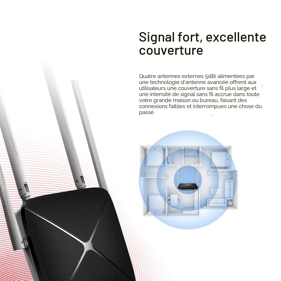 Mercusys Routeur sans Fil Double Bande AC1200, Vitesse Wi-FI jusqu'à 867 Mbps / 5 GHz + 300 Mbps / 2,4 GHz, Compatible avec IPTV et IPv6, Installation Facile, AC12