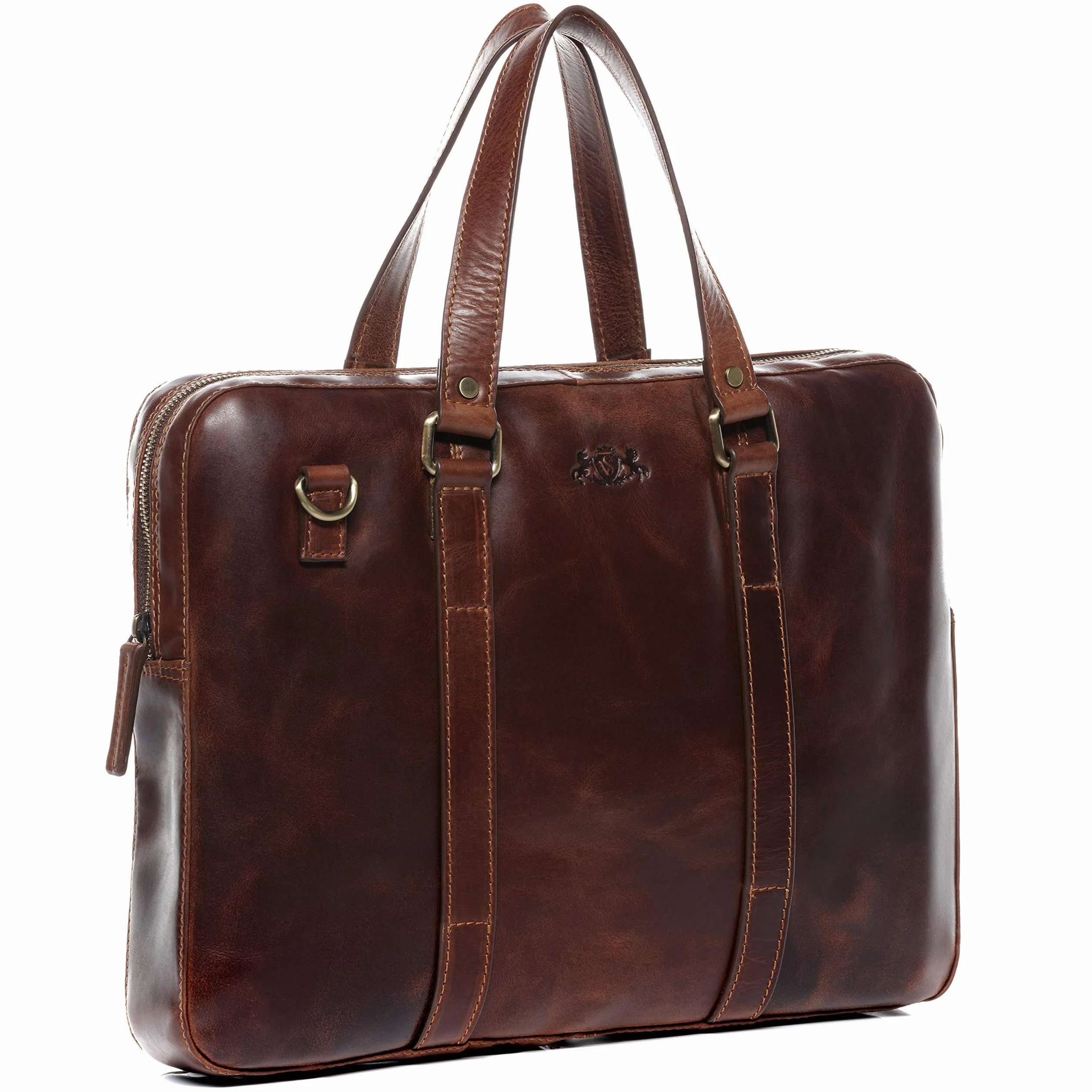 SID & VAIN Sac Ordinateur Portable Cuir véritable 15.4 Pouces Maguire Mallette Professionnelle bandoulière pour Hommes et Femmes Serviette de Travail élégant Marron