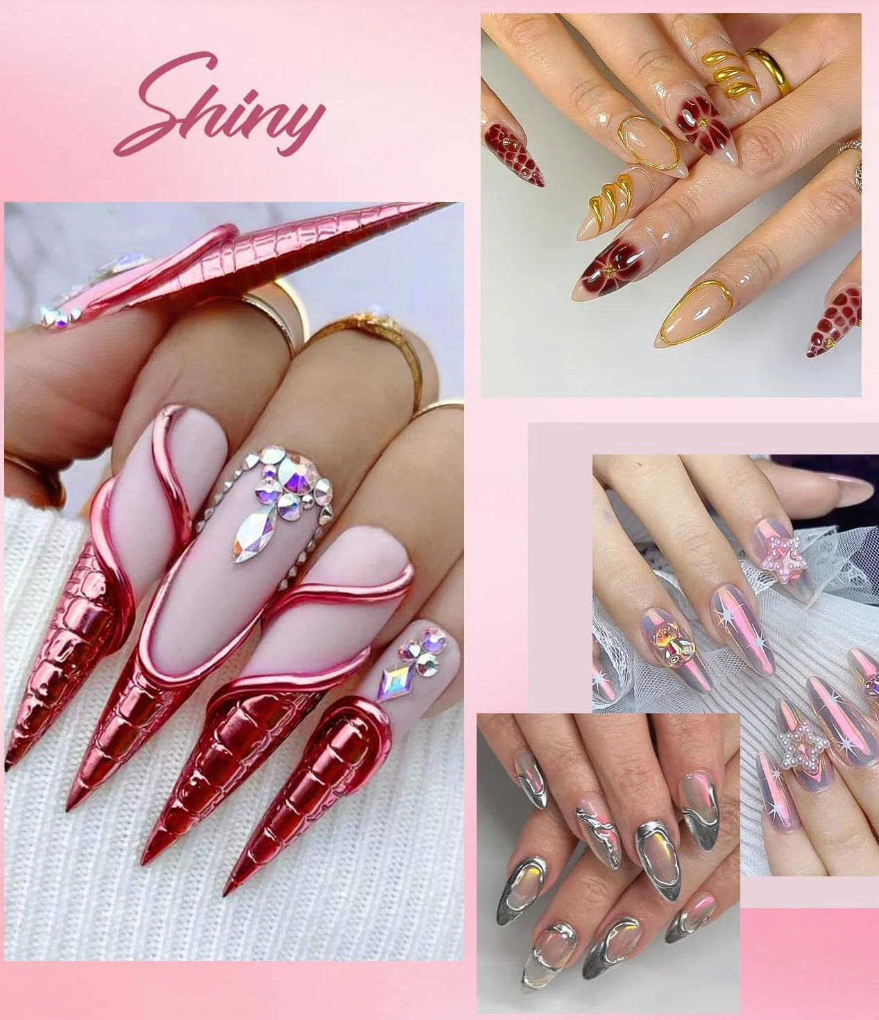 Gel à Gel 3D Ongle Multifonctionnel 15g Nail Art Sans Essuyage Chrome Argent/Or Poudre Jaune Perle Rose