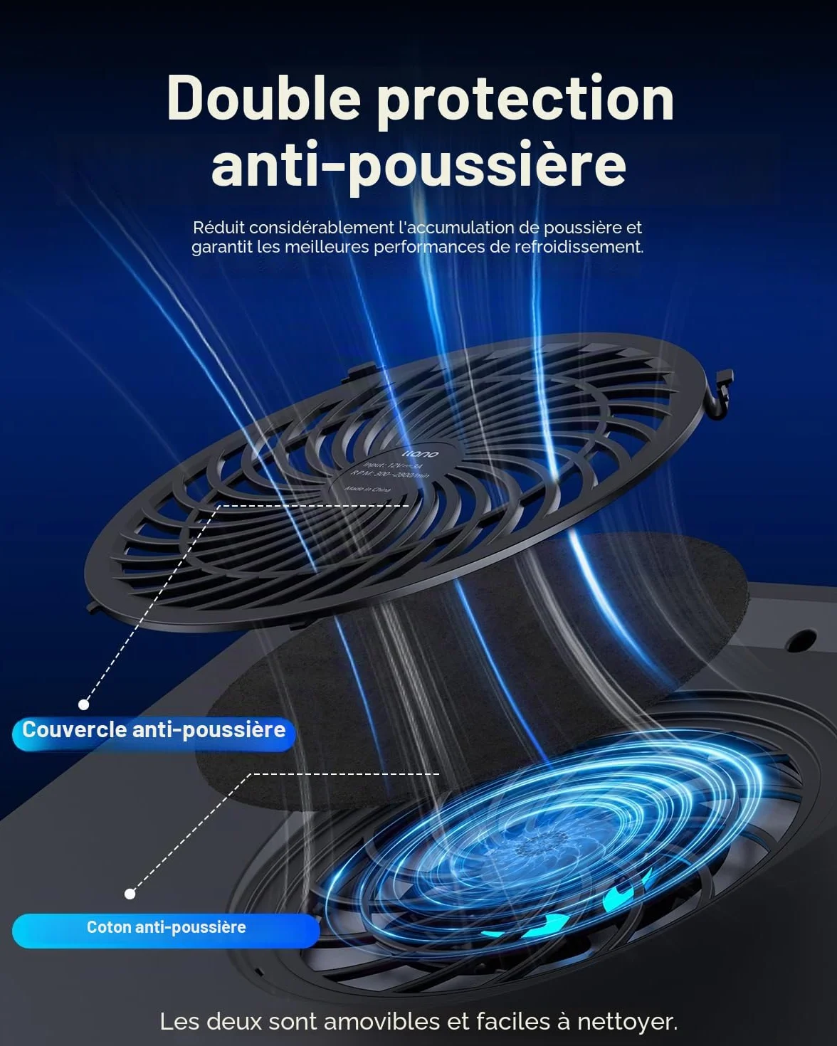 Refroidisseur Ordinateur Portable RGB 14cm Turbo Ventilateur Vitesse réglable Mousse d'étanchéité 3 Ports USB 38-48cm