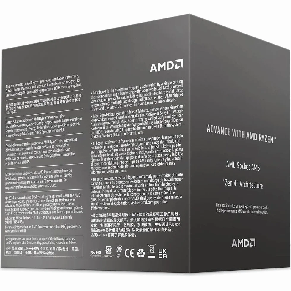 AMD Ryzen 5 8400F Processeur 6 Cœurs 12 Threads 65W Socket AM5 Cache 22Mo 4.7GHz Wraith Stealth