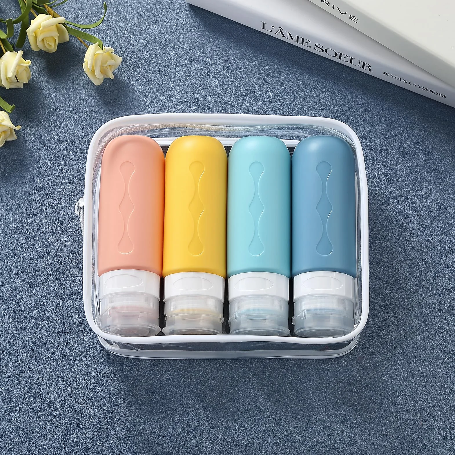 Gemice Flacons de Voyage 4Pcs Étanches Bouteille Silicone 89ml Accessoires Aéroport Shampooing Lotion