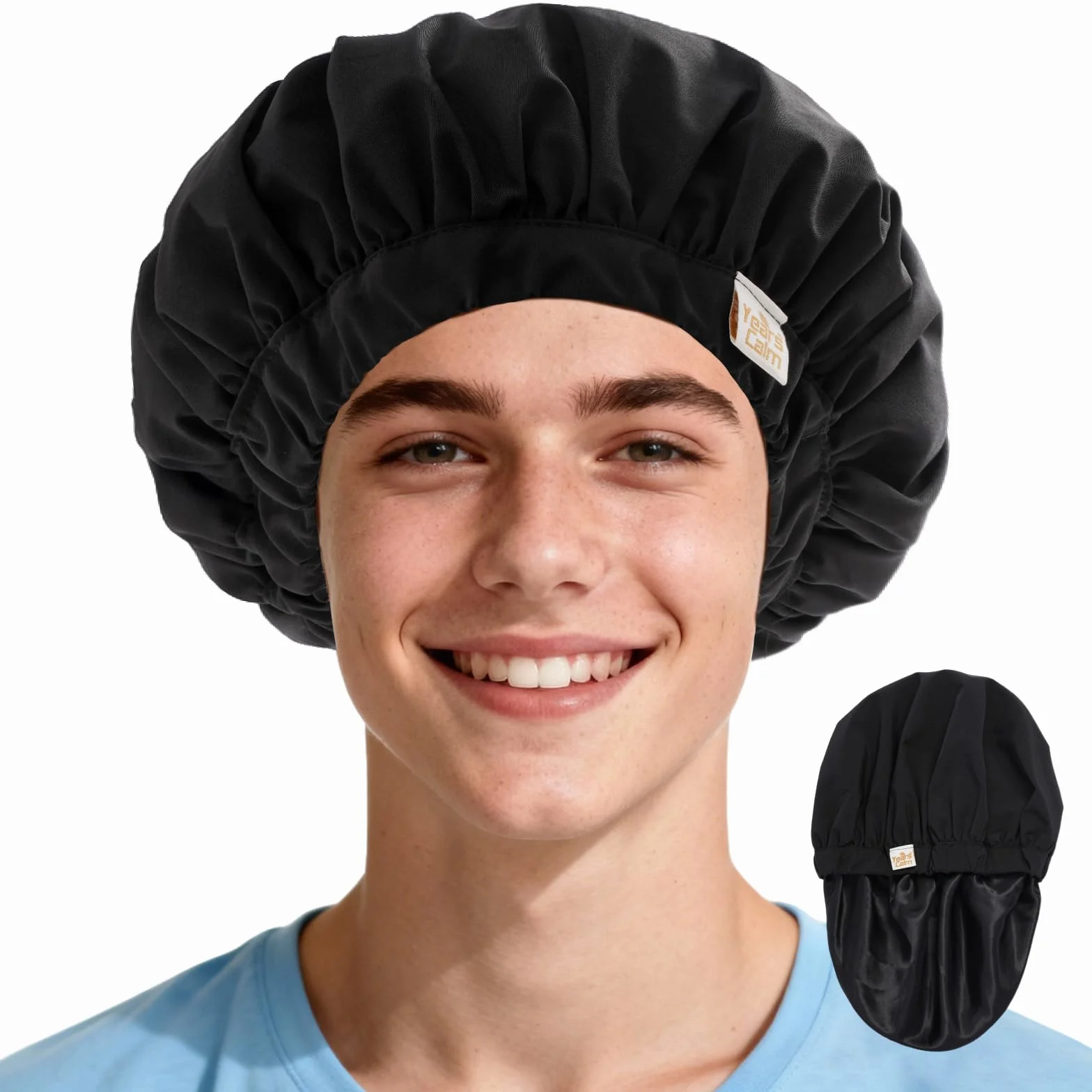 Bonnet de douche imperméable réutilisable double couche homme XL voyage cheveux longs bouclés