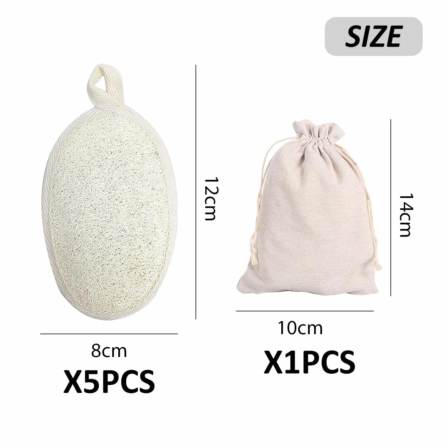 Serviettes de bain en luffa beige lot de 5 avec sac de rangement