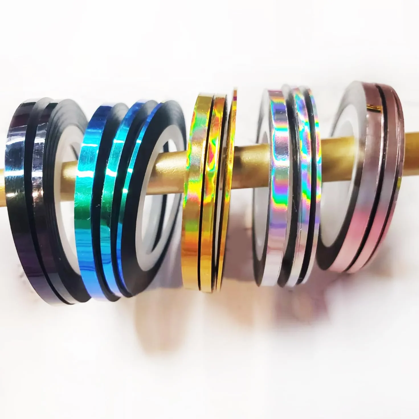 Nail Art Striping Tape Lines Kit 36 pcs 1mm 2mm 3mm Silver Holographic Chrome Nail Tape Strips for Design DIY