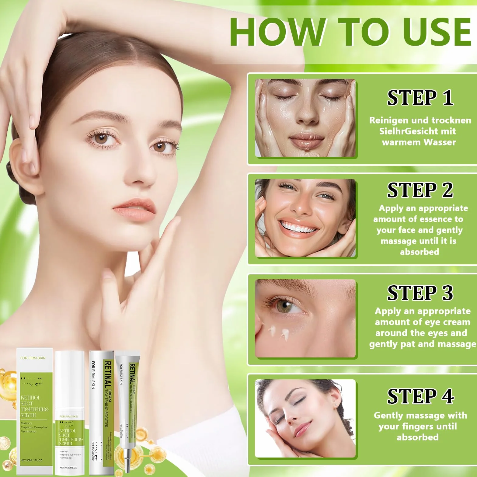 Sérum au Rétinol Raffermissant, 2 Pièces, Rétrécit les Pores, Réduit les Ridules, Convient à Tous les Types de Peau