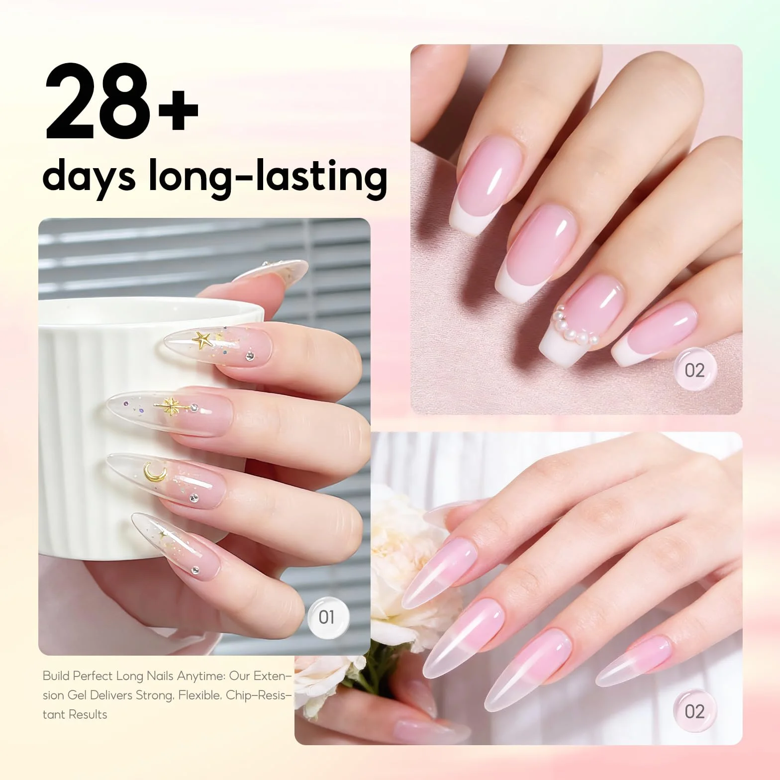 COSCELIA Poly Nail Gel Kit UV Complet, 4 Couleurs Extension Gel Art Set avec Lampe, Base & Top Coat, Faux Ongles 10ml