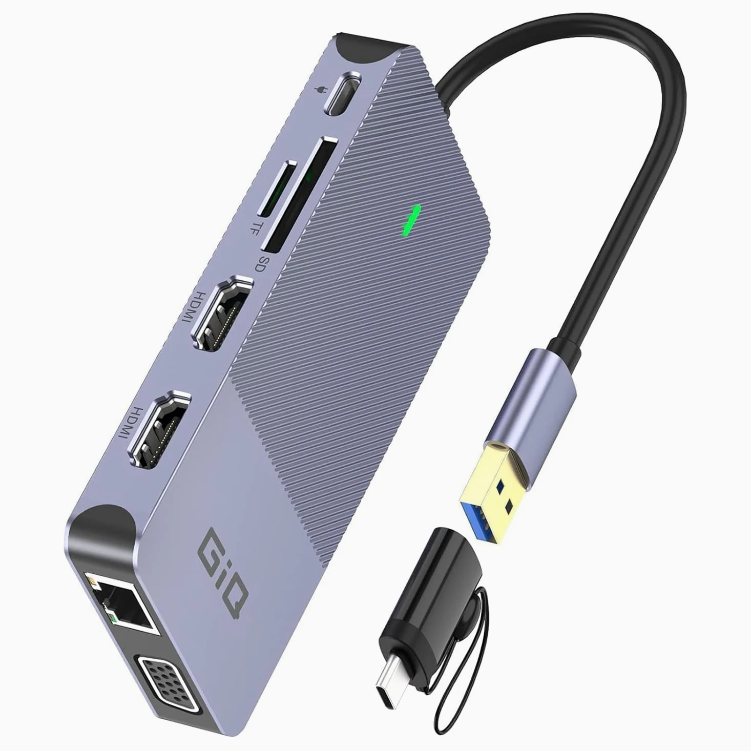 Station d'accueil USB Giq USB C HUB USB 3.0 vers Double HDMI VGA Adaptateur Triple Affichage USB C pour Ordinateur Portable Double Moniteur HDMI Splitter Extender Compatible avec MacBook M1 M2 USB