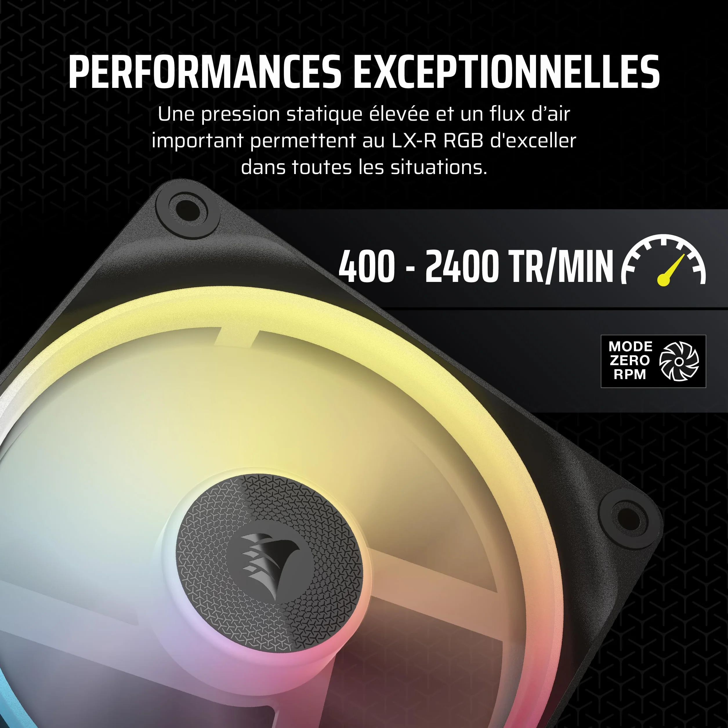 CORSAIR iCUE Link LX120-R RGB 120mm PWM Ventilateur Inversés Kit Triple Faible Bruit Double Boucle Lumineuse Noir