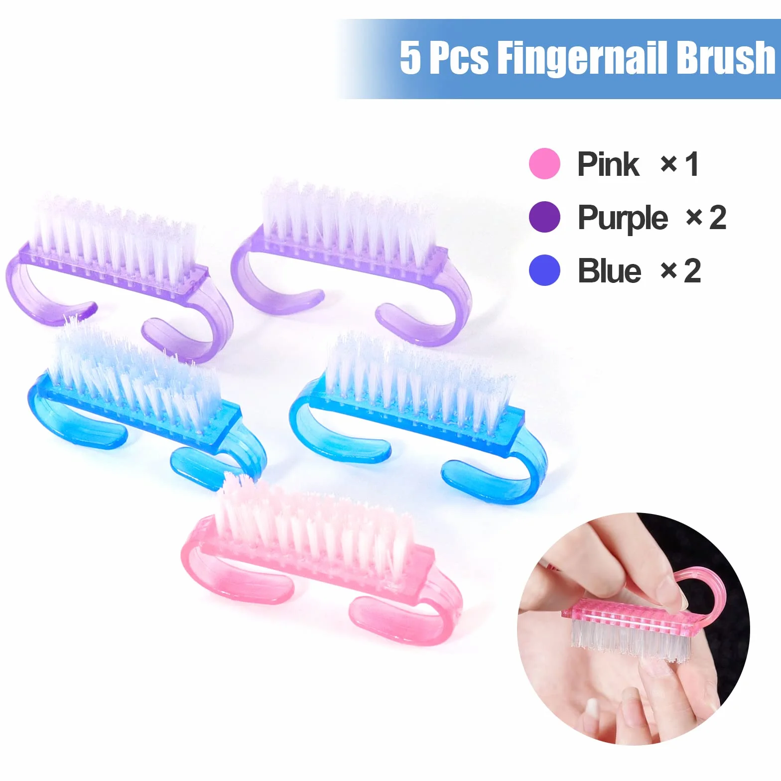 Brosse à Ongles 5 Pièces, Brosse de Nettoyage pour Nail Art, Outil de Récurage