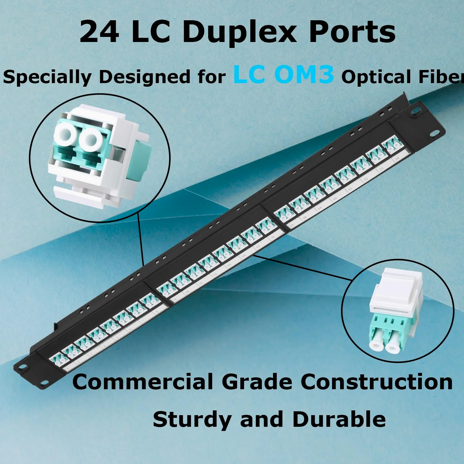 Panneau de brassage en fibre optique 1U avec 24 adaptateurs de fibre optique monomode LC OS2, coupleurs Keystone Jack modulaire avec clé en ligne blanche, connecteurs monomode pour racks