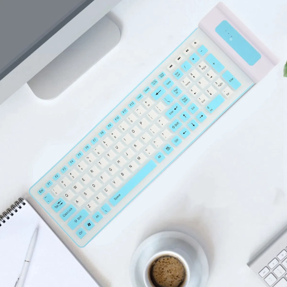 Clavier en Silicone, sans Fil USB 2,4 G, Pliable, Étanche, Flexible 103 Touches, D'Ordinateur Portable