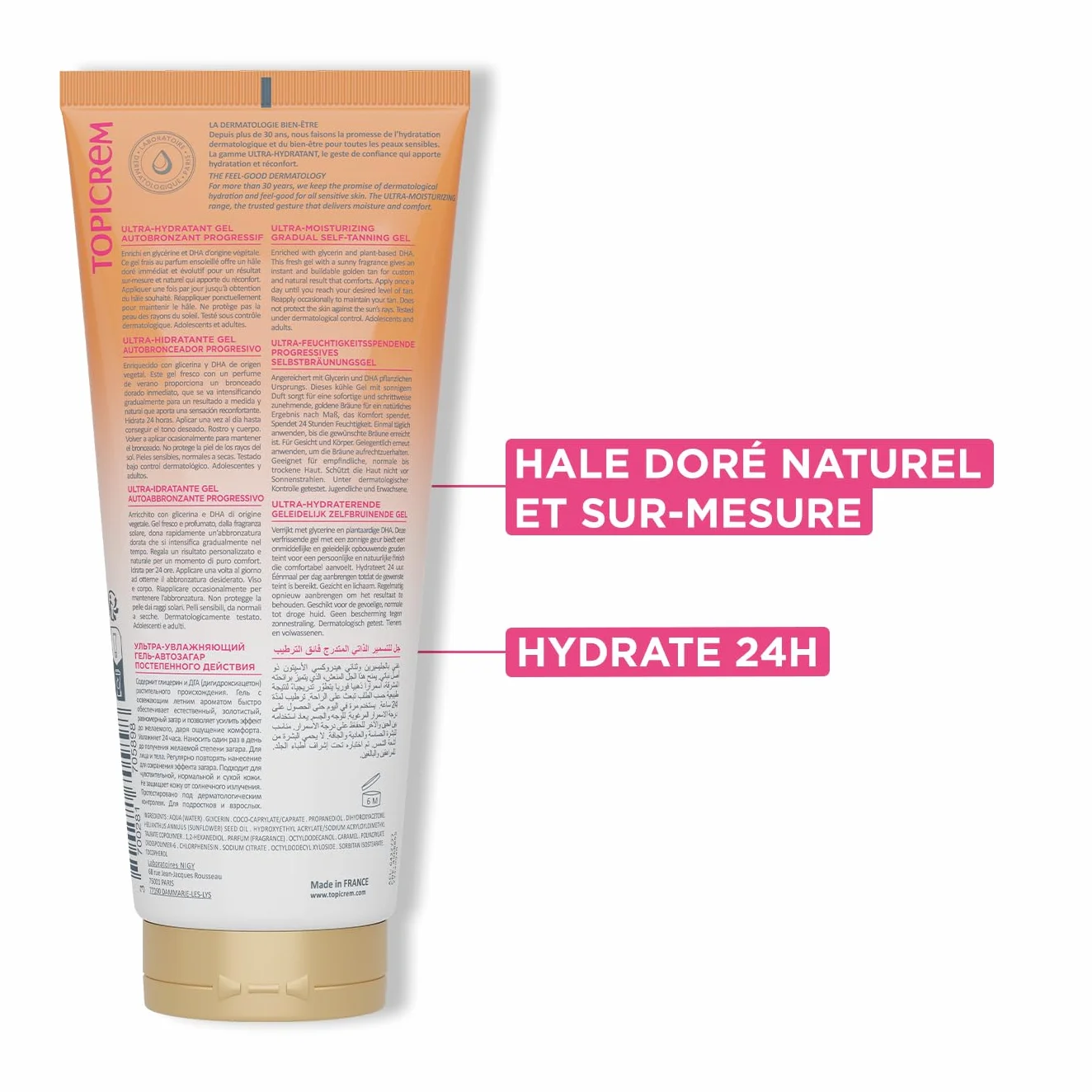 Topicrem Ultra Hydratant Gel Autobronzant Progressif Hydrate 24h Nourrit Protège Teint Hâlé Naturel Peaux Sensibles 200 ml