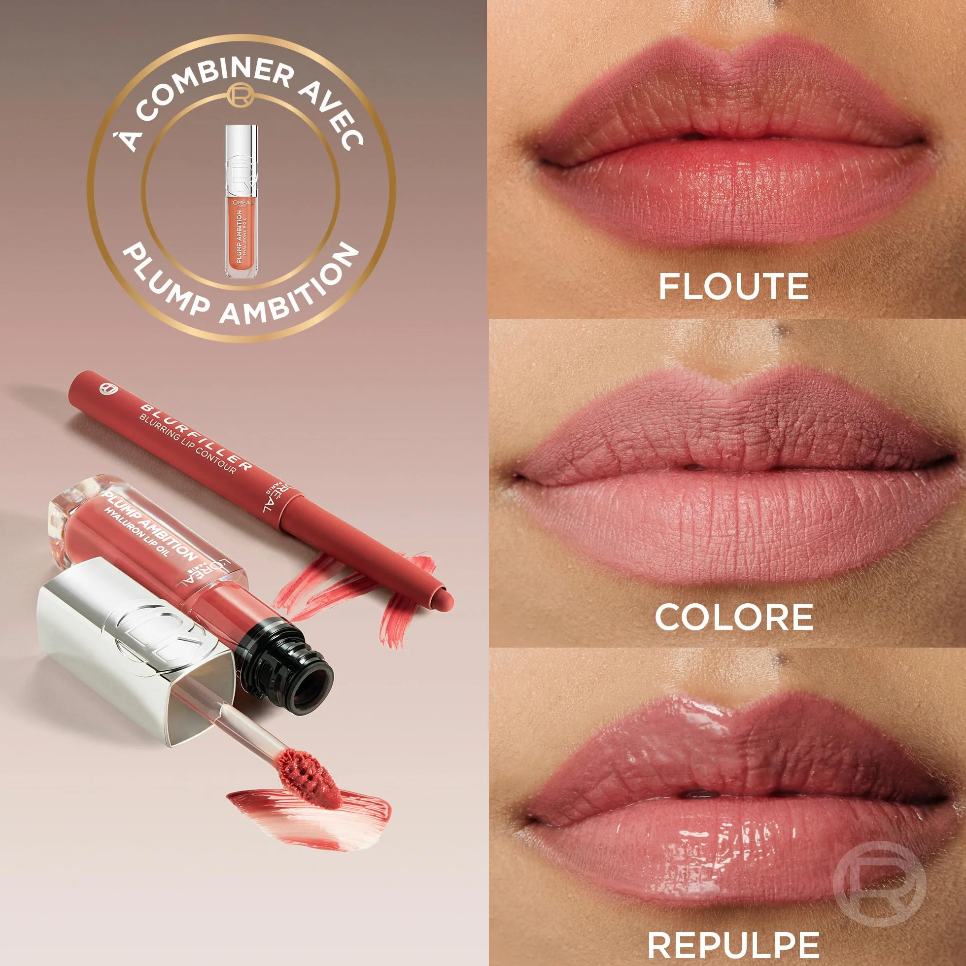 L'Oréal Paris Lip Kit Crayon Contour des Lèvres Blurfiller & Huile à Lèvres Plump Ambition Teinte Worth It