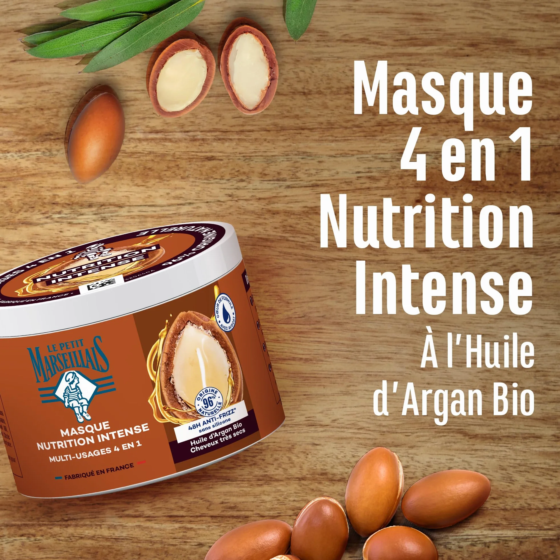 Le Petit Marseillais Masque 4 en 1 Nutrition Intense Huile d'Argan Bio 370 ml Cheveux Très Secs Sans Silicone