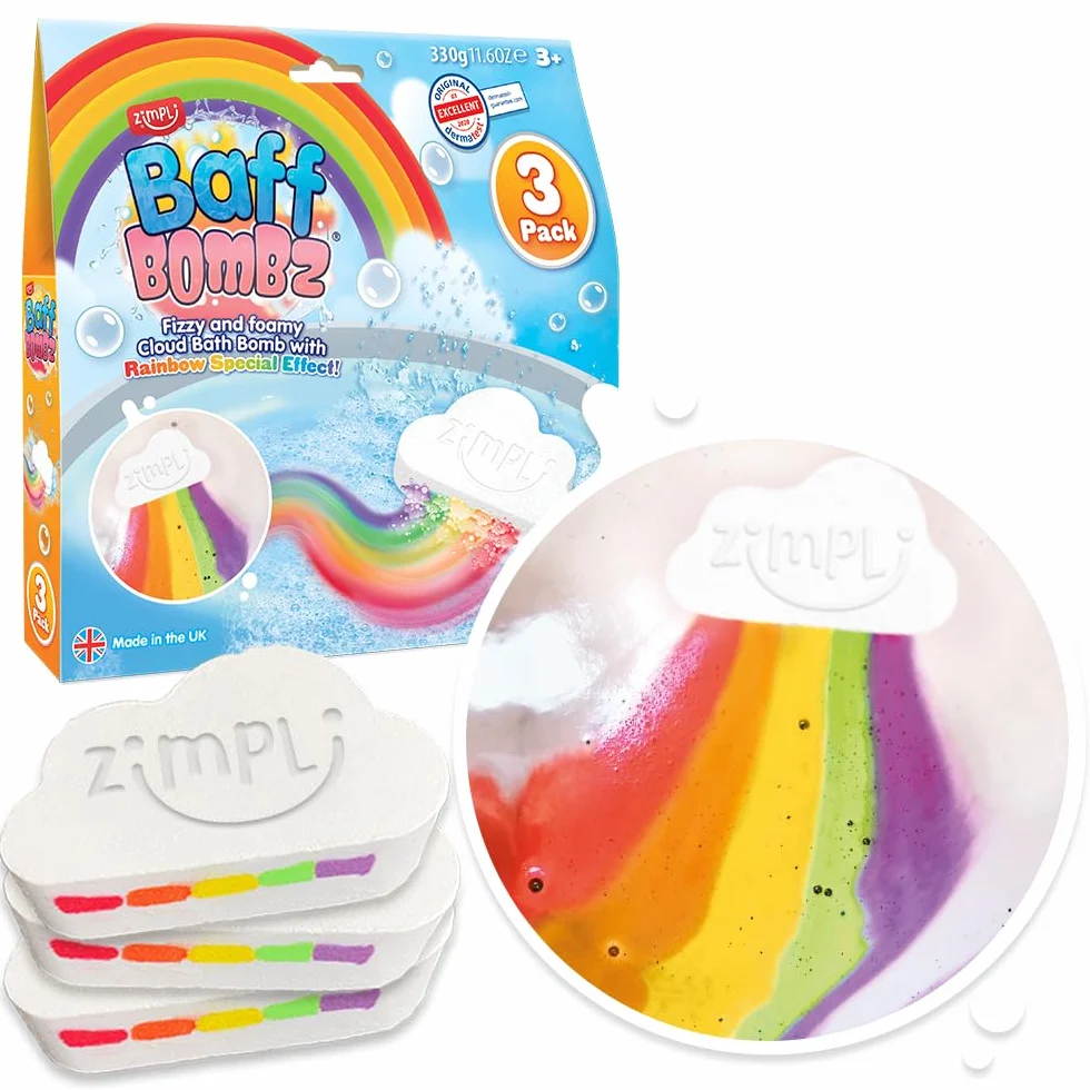 Lot de 3 Grandes Bombes de Bain Nuage Arc-en-ciel Baff Bombz, Effervescentes