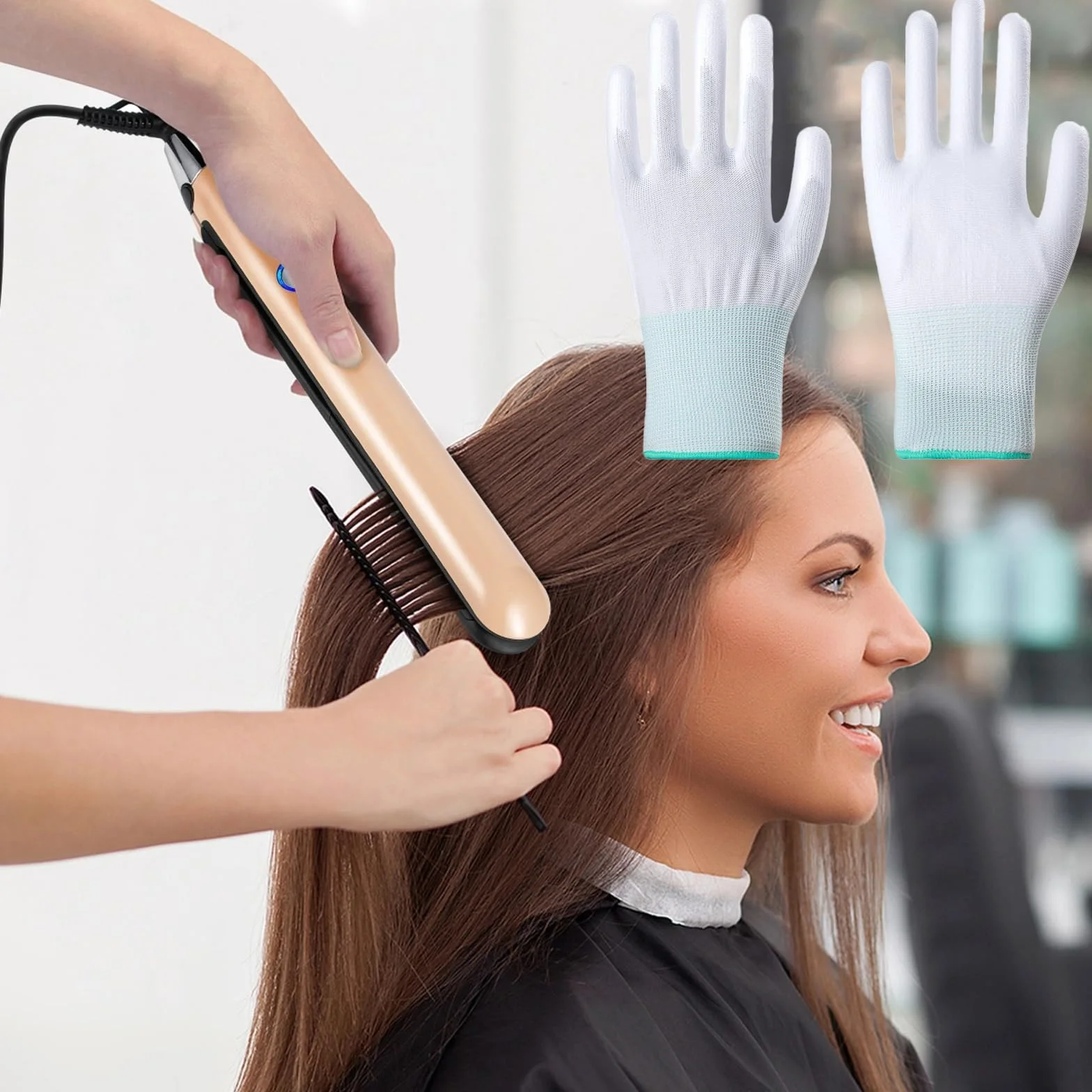 Gants de Coiffure Thermiques avec Doigts en Silicone, Protection Contre la Chaleur, Isolants pour Lisseurs et Bâtons Bouclés