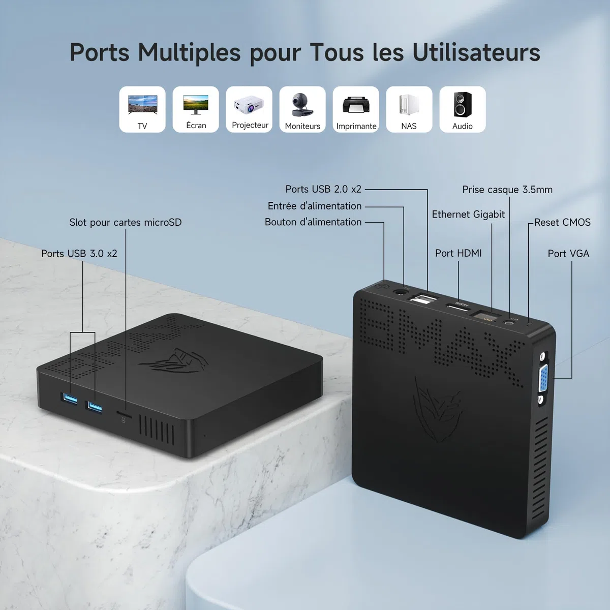 BMAX B1Pro Mini PC 8 Go DDR4 128 Go eMMC W-11 Pro Gemini Lake N4000 (jusqu'à 2,6 GHz) Double écran Prend en Charge 4K HDMI, WiFi 2,4 G/5 G, Bluetooth 4.2 PC Domestique, Ordinateur de Bureau