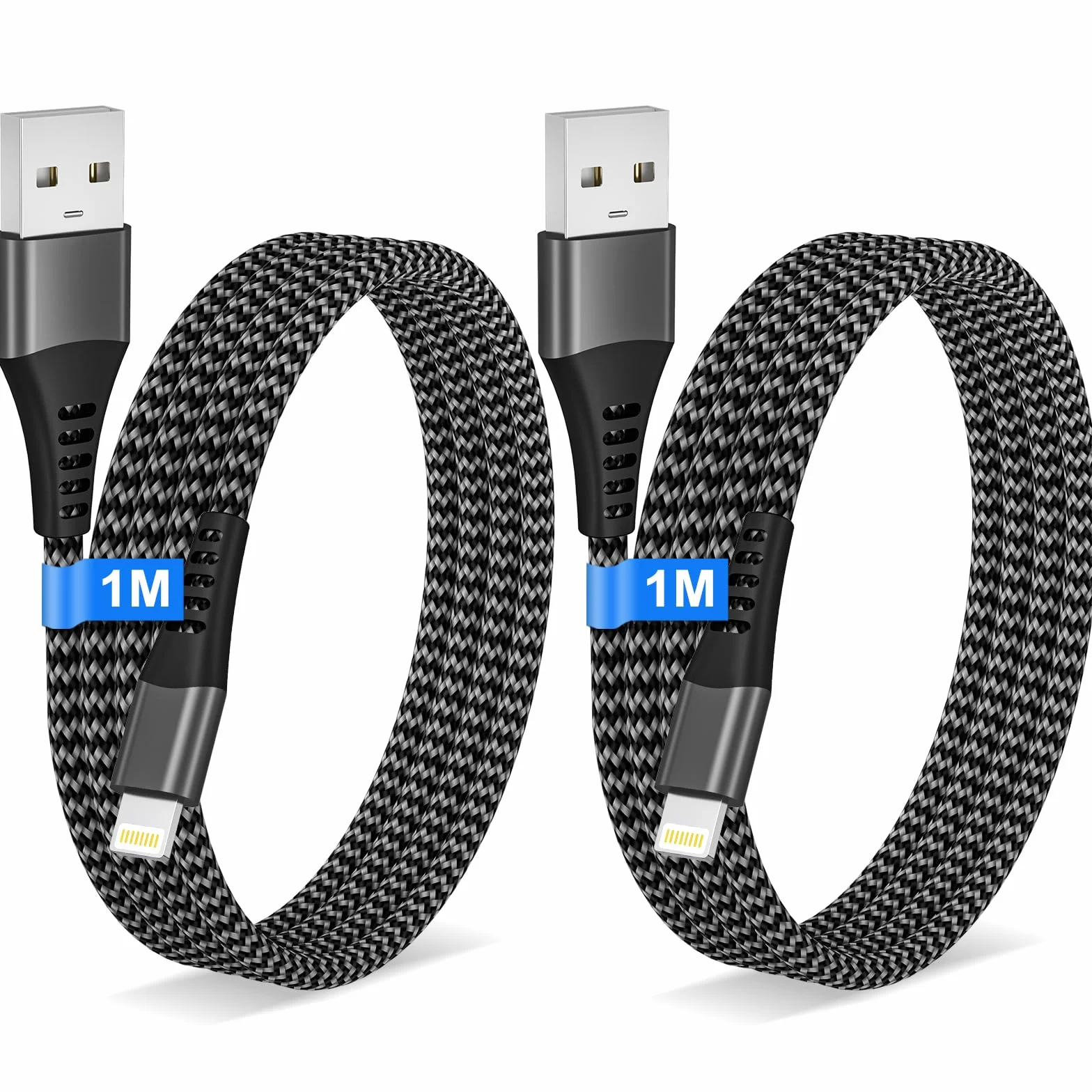 Câble iPhone Lightning 1M 2Pack MFi Chargeur USB Nylon Charge Rapide pour iPhone 14 13 12 11 Pro Max Mini XS XR X 8 8 Plus 7 6 Plus
