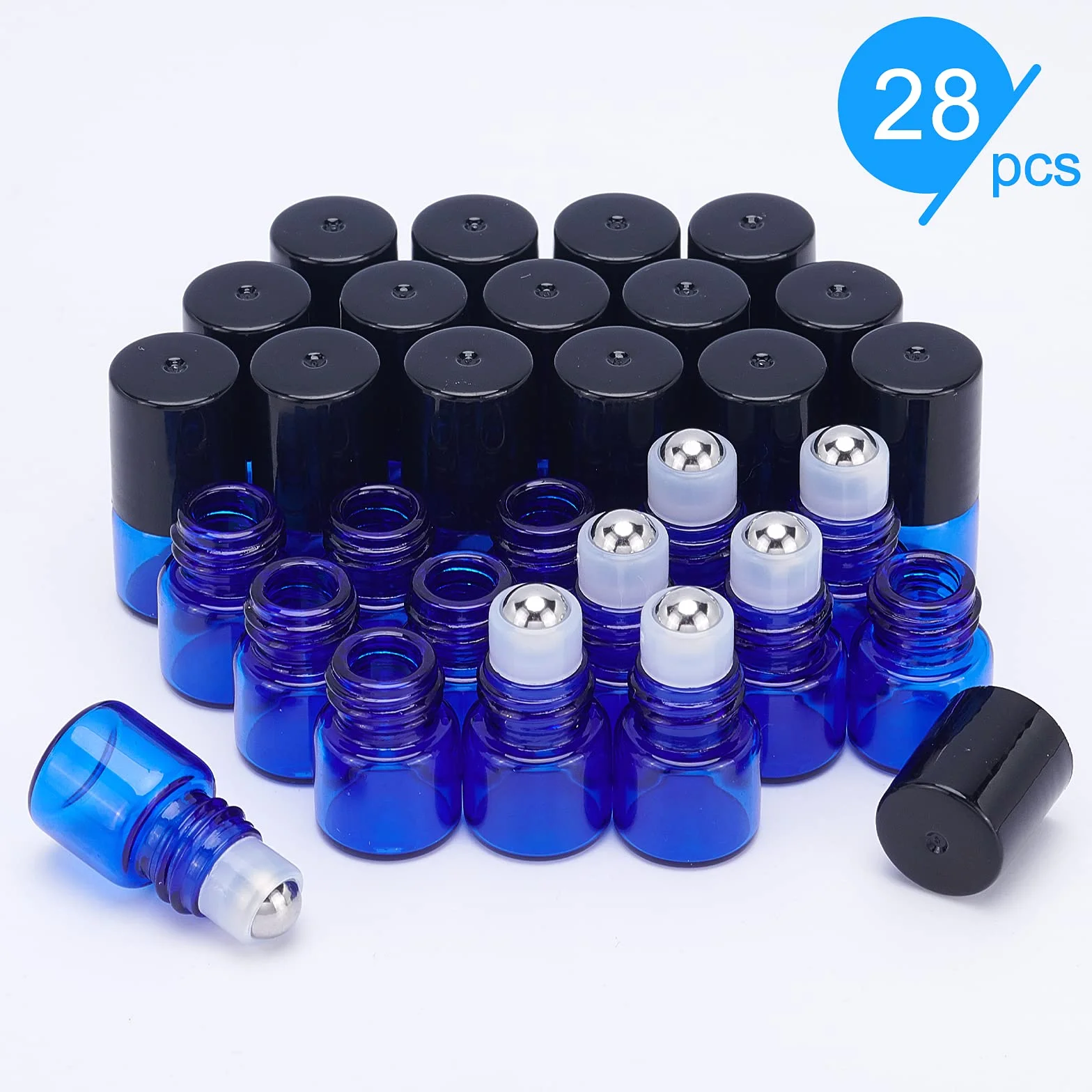 BENECREAT 30 Pack 1ml Bleu Bouteilles à rouler en verre Flacon roll-on huiles essentielles billes acier inoxydable