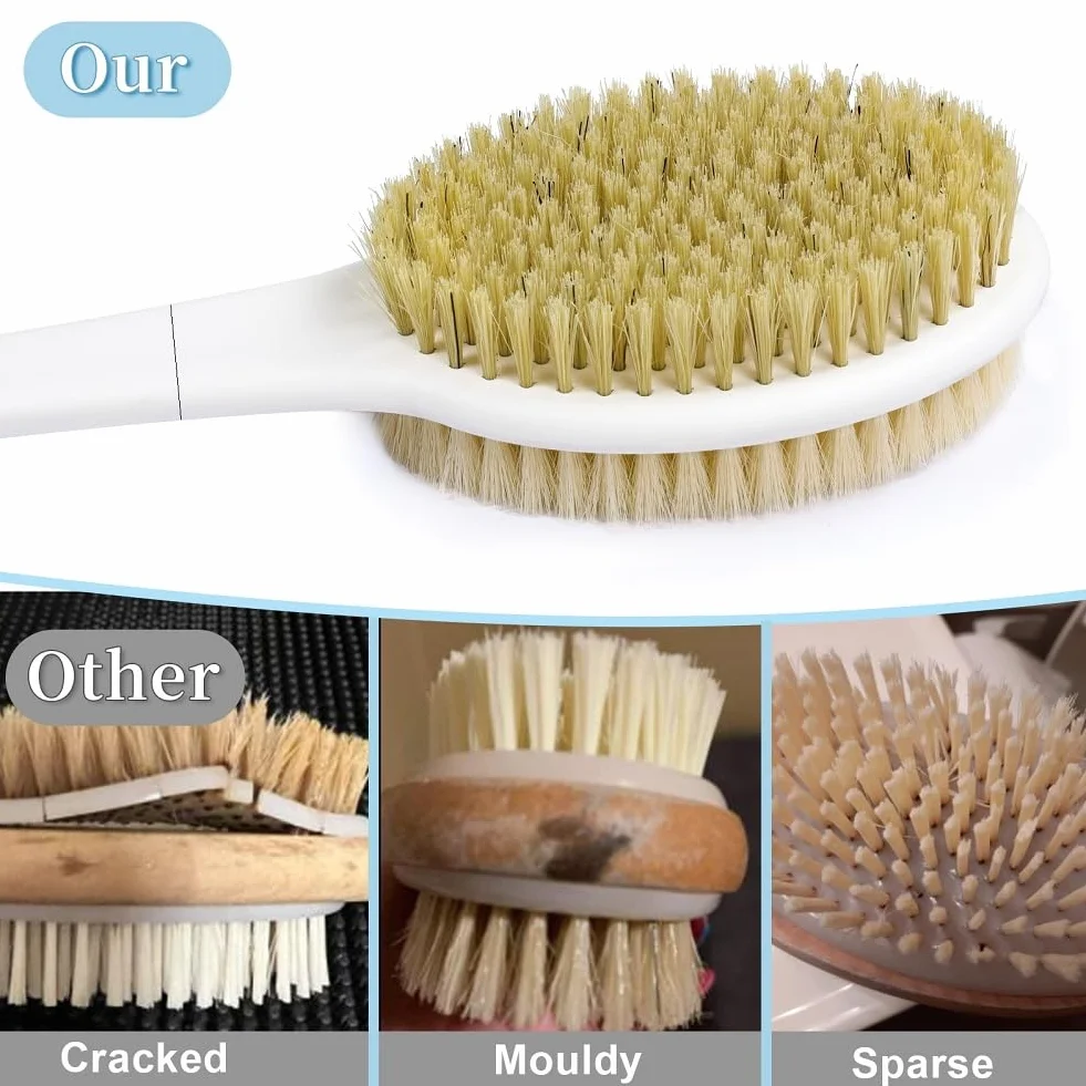 HORJOR Brosse de Bain Douche Long Manche 44cm, Brossage Dos Humide ou Sec, Brosse Corps, Exfoliation douce
