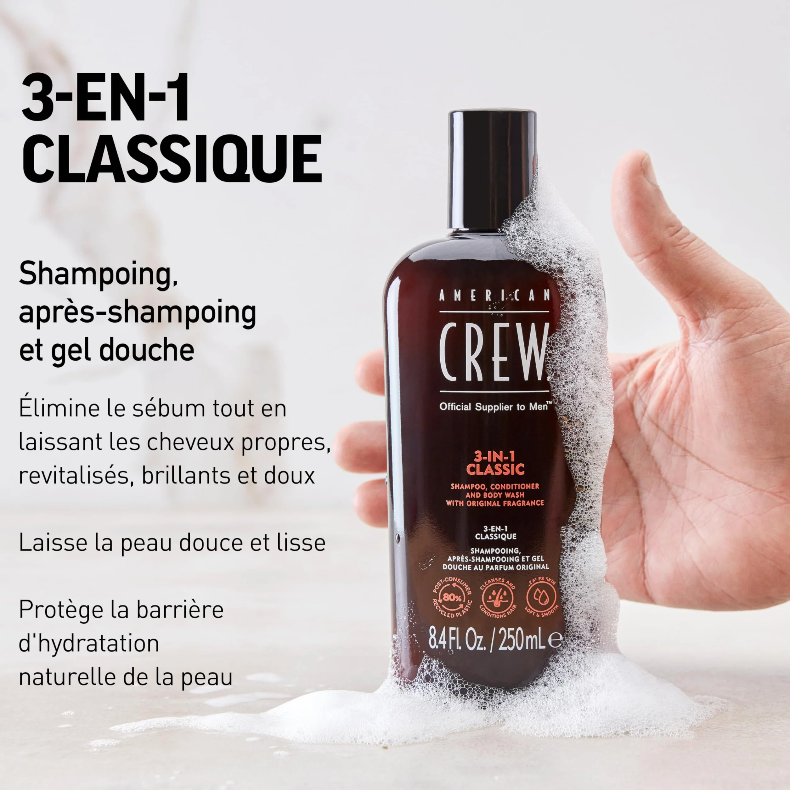 American Crew 3-En-1 Shampooing Après Shampooing Gel Douche Cheveux Corps